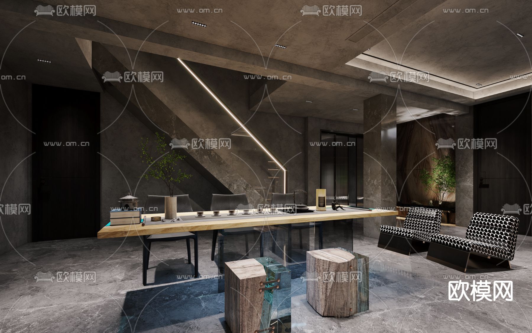 现代高级灰地下室休闲区3d模型