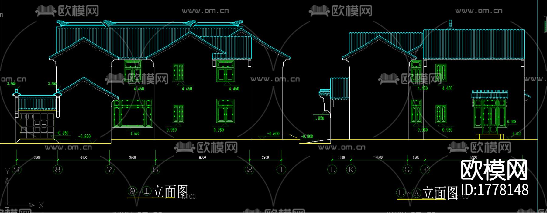 苏式江南二层别墅CAD施工图下载（渲染图3）