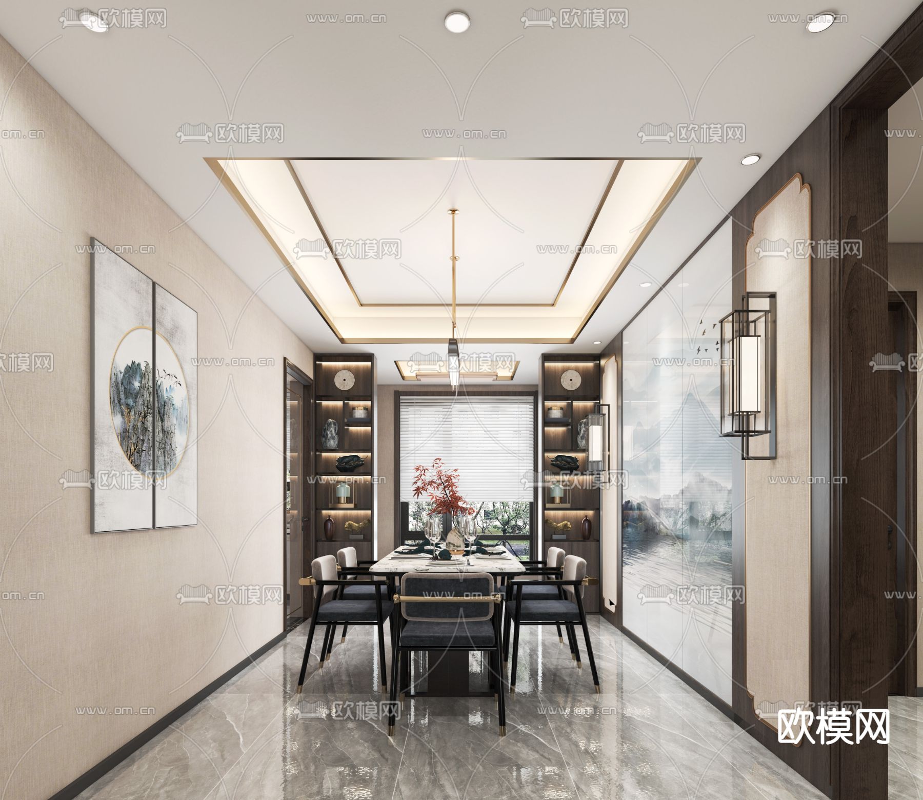 新中式客餐厅3d模型