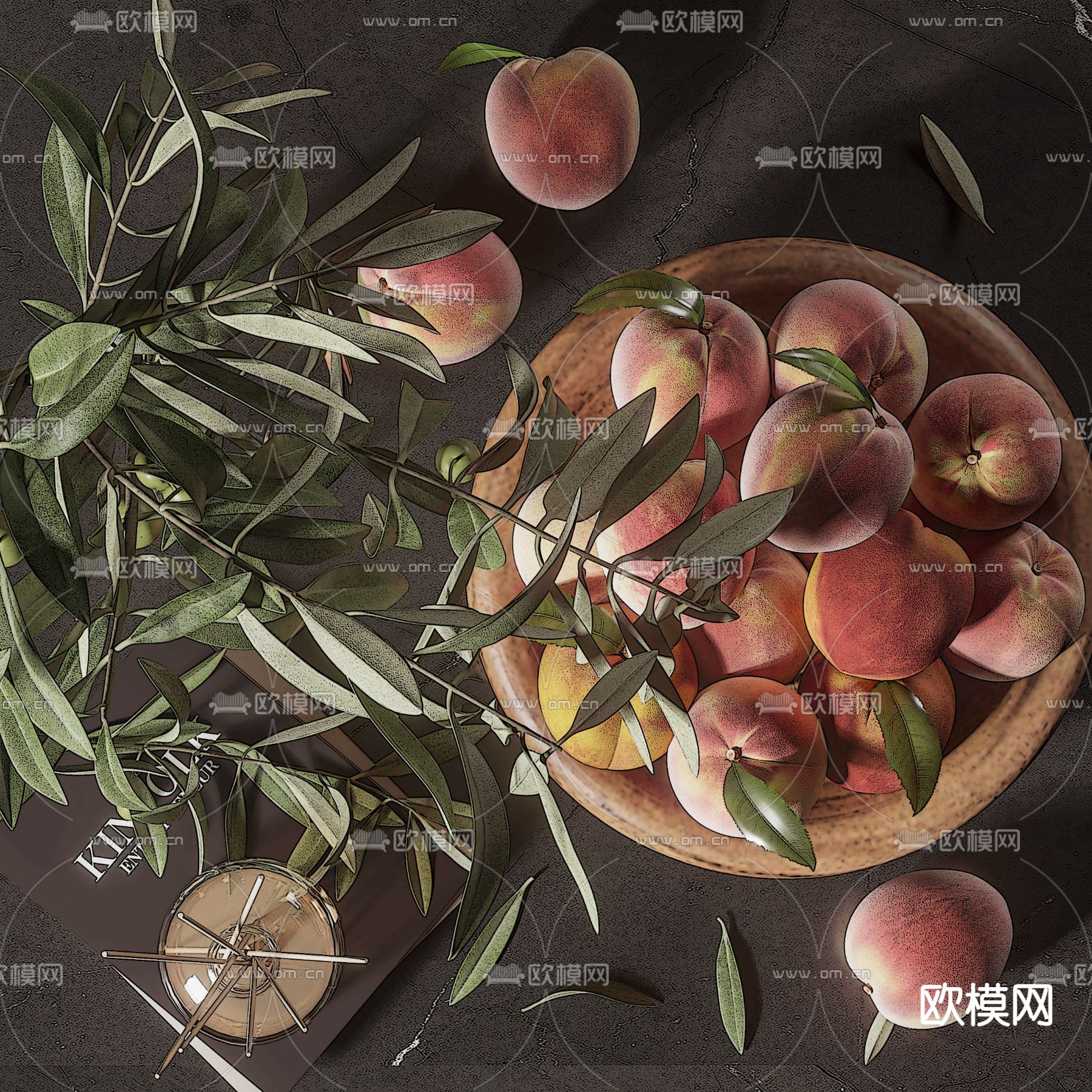 现代果盘桃子su模型
