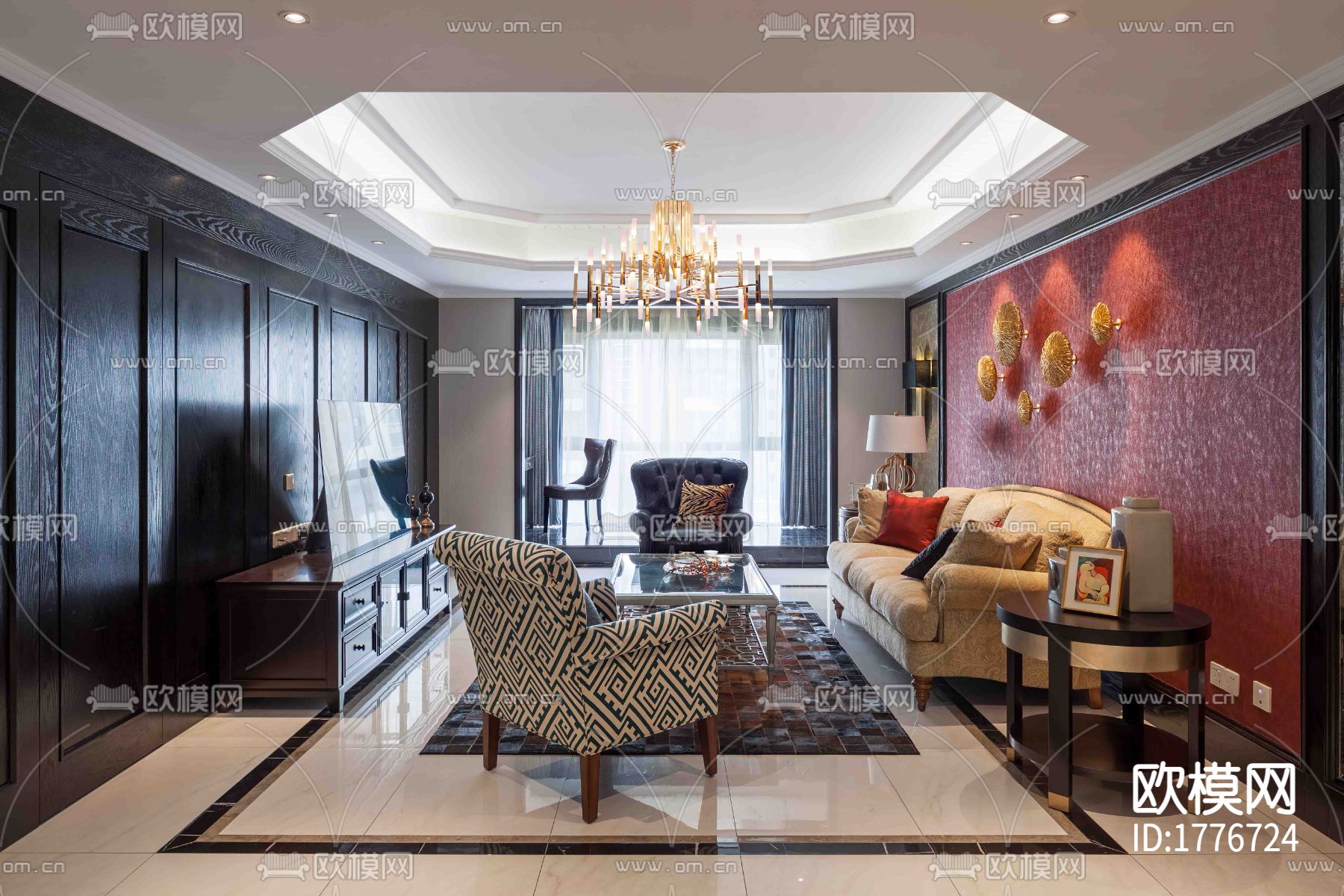 紫金城欧式样板间cad施工图下载（渲染图1）