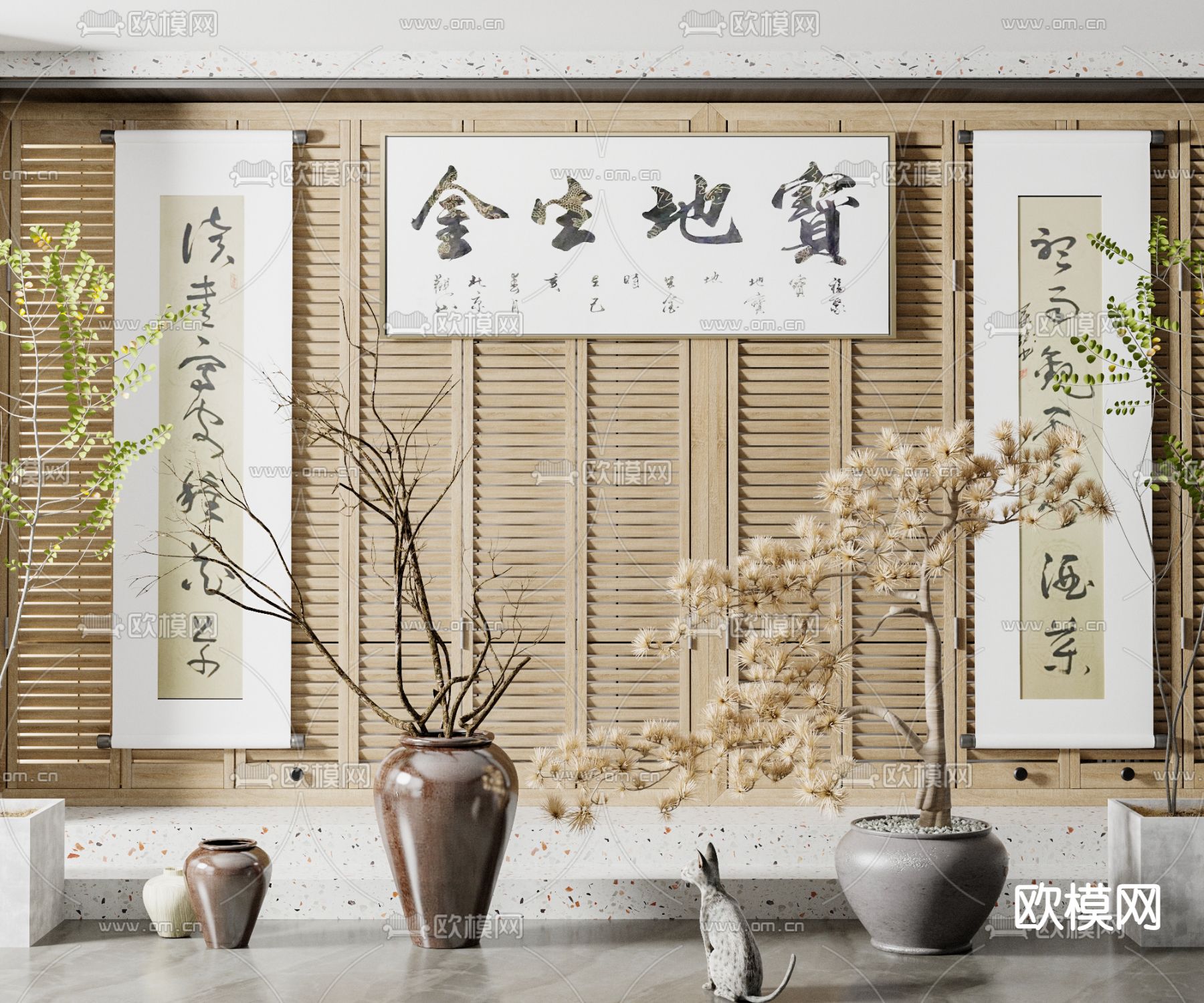 新中式植物盆栽3d模型