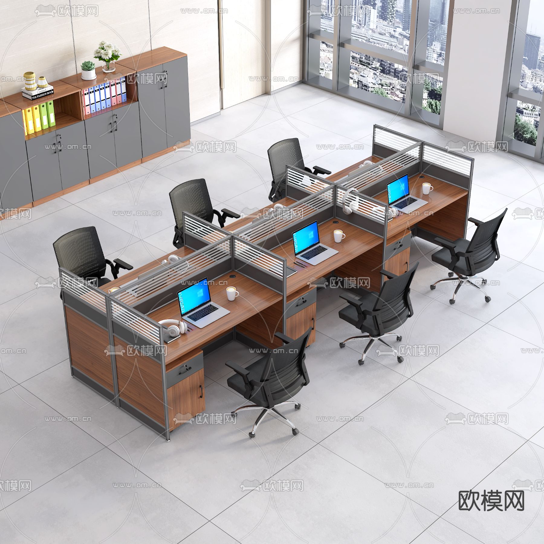 现代职工办公桌3d模型下载