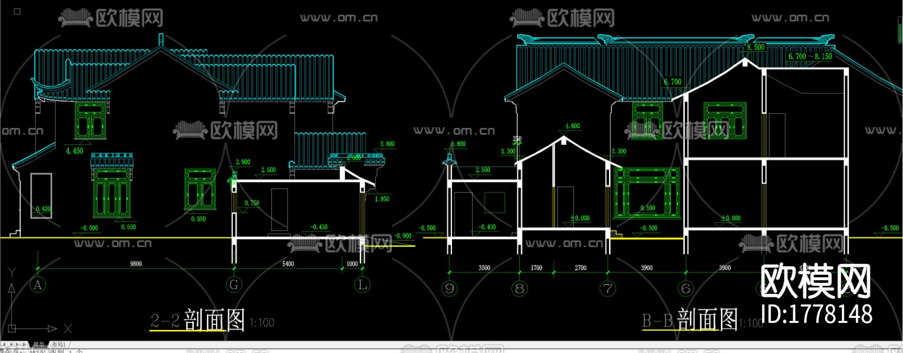 苏式江南二层别墅CAD施工图下载（渲染图7）