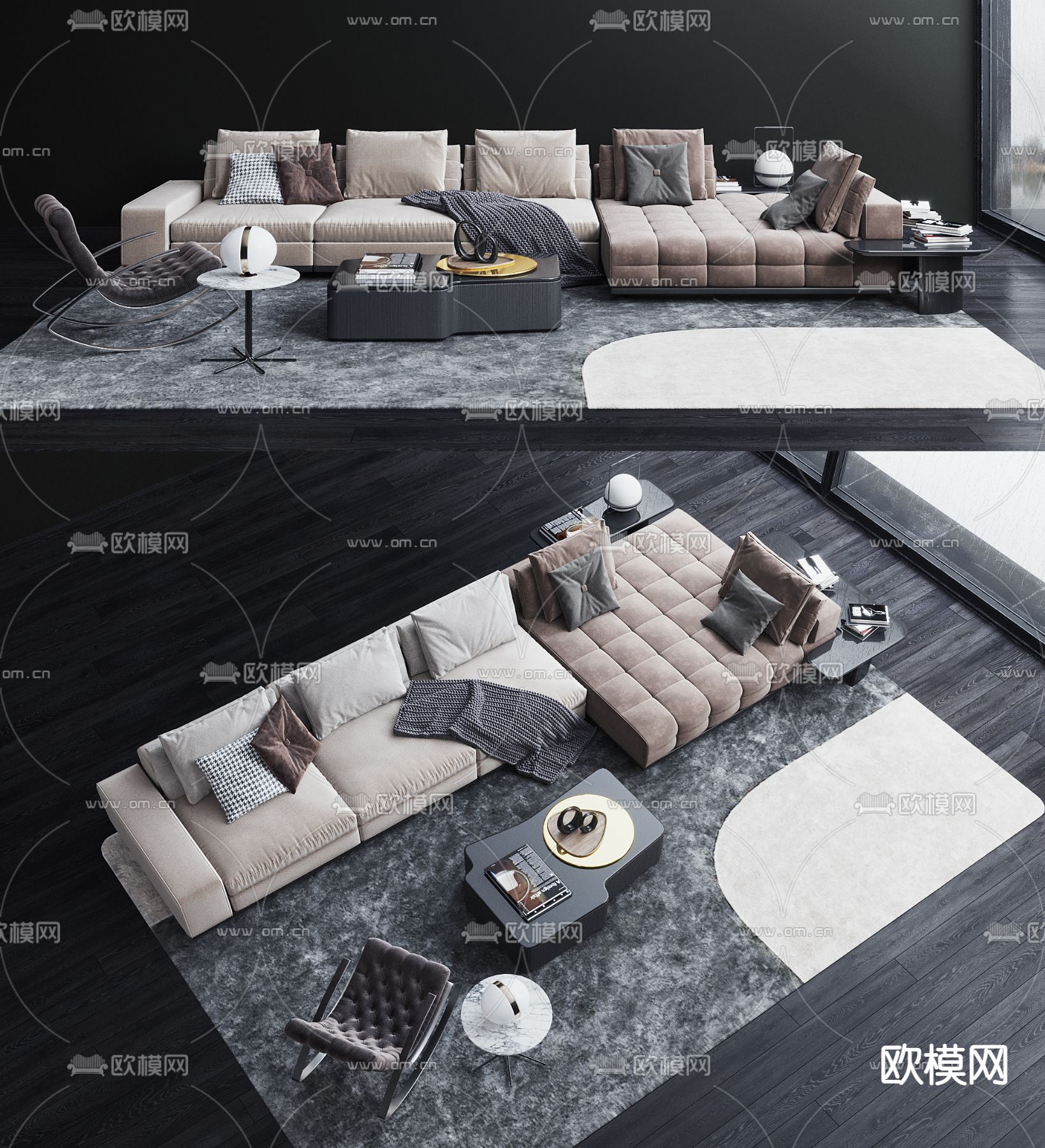 现代布艺转角沙发组合3d模型