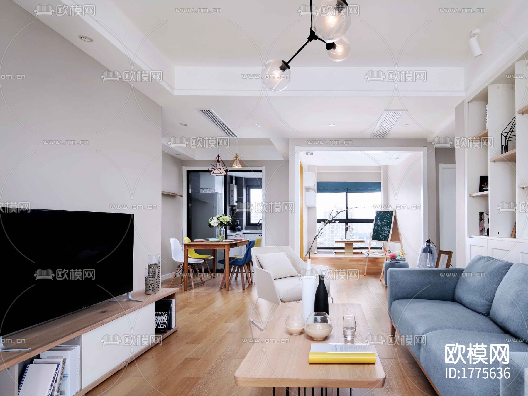 北欧样板间cad施工图下载（渲染图3）