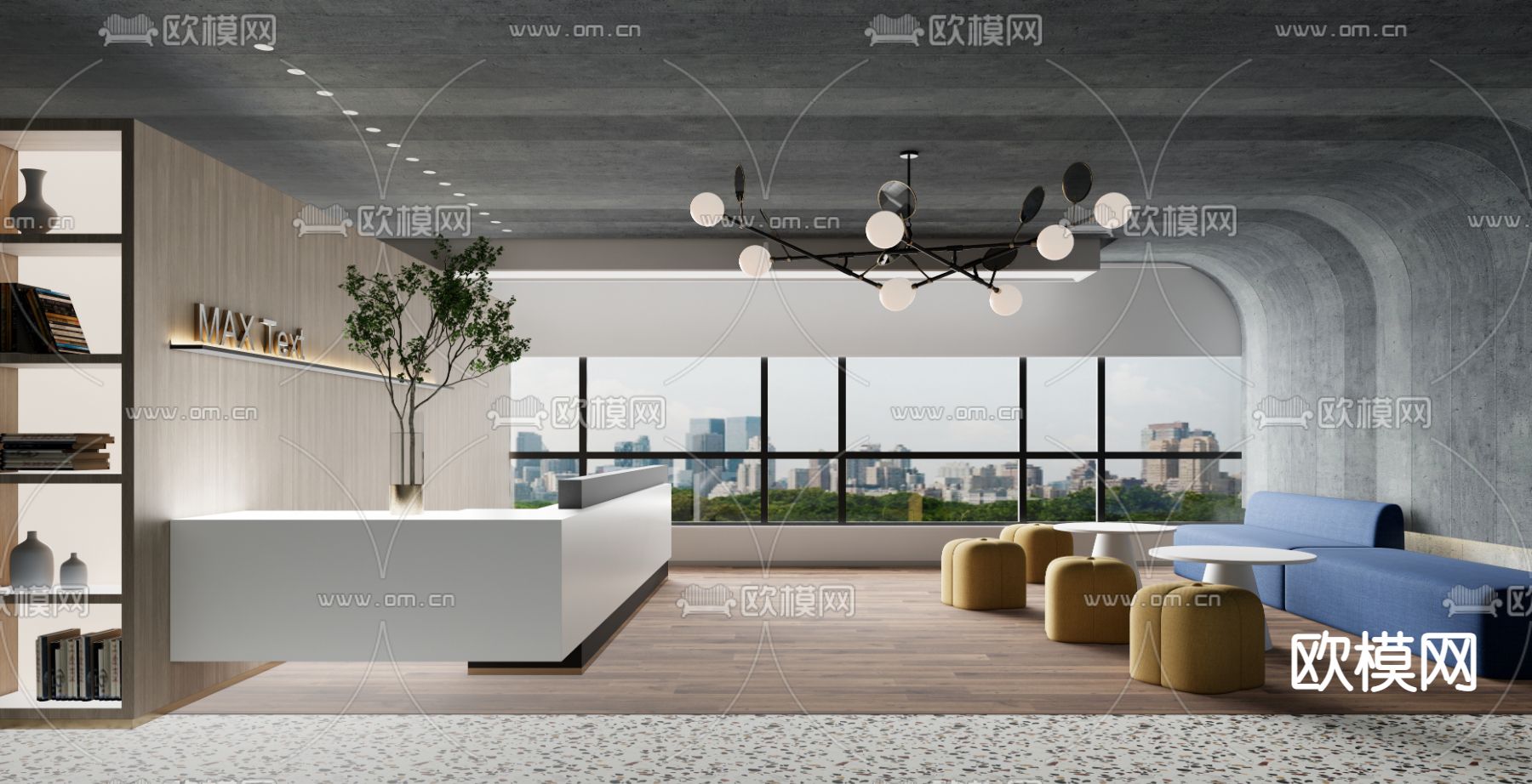 现代前台大厅su模型下载（渲染图2）