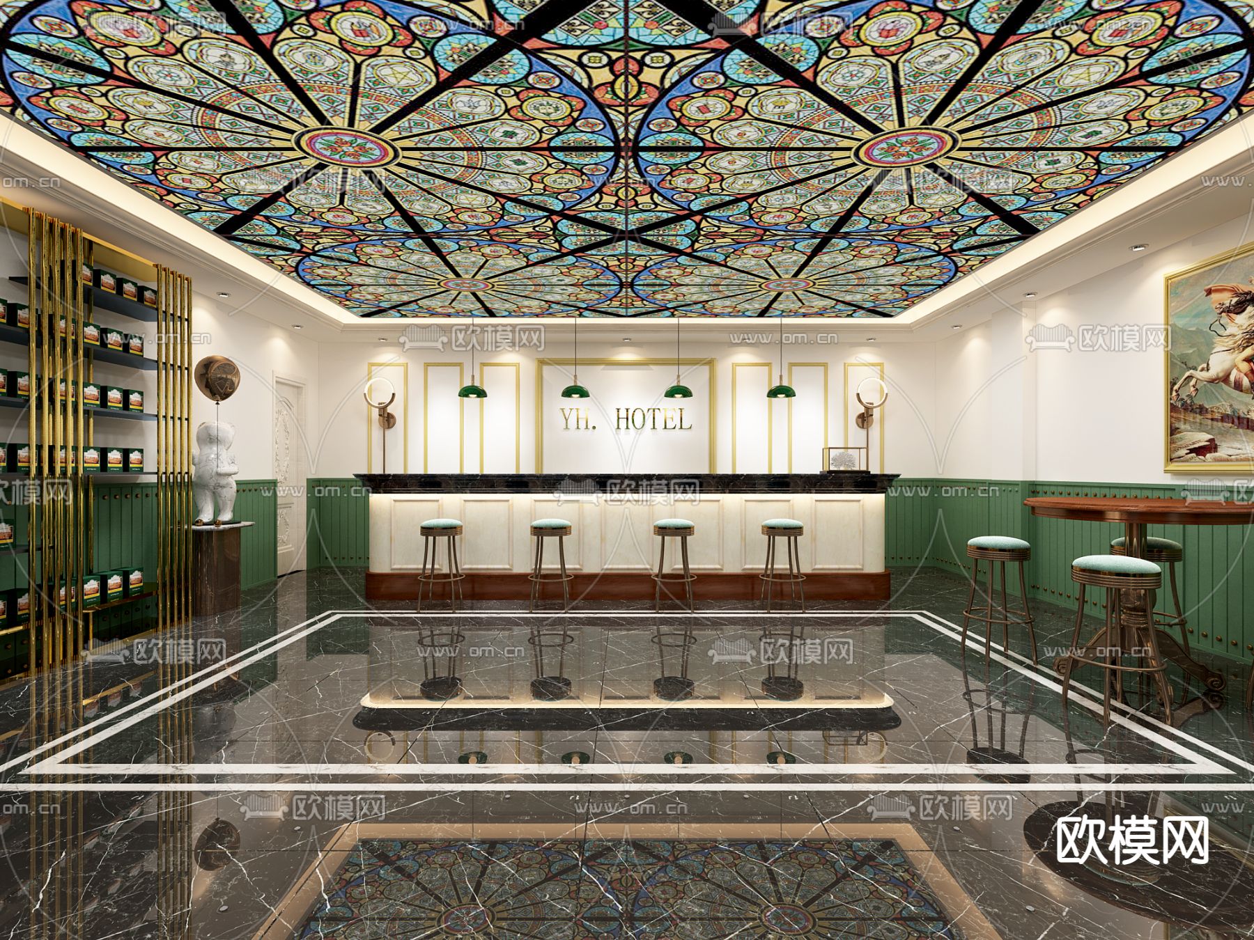 现代酒店大堂免费3d模型下载（渲染图1）