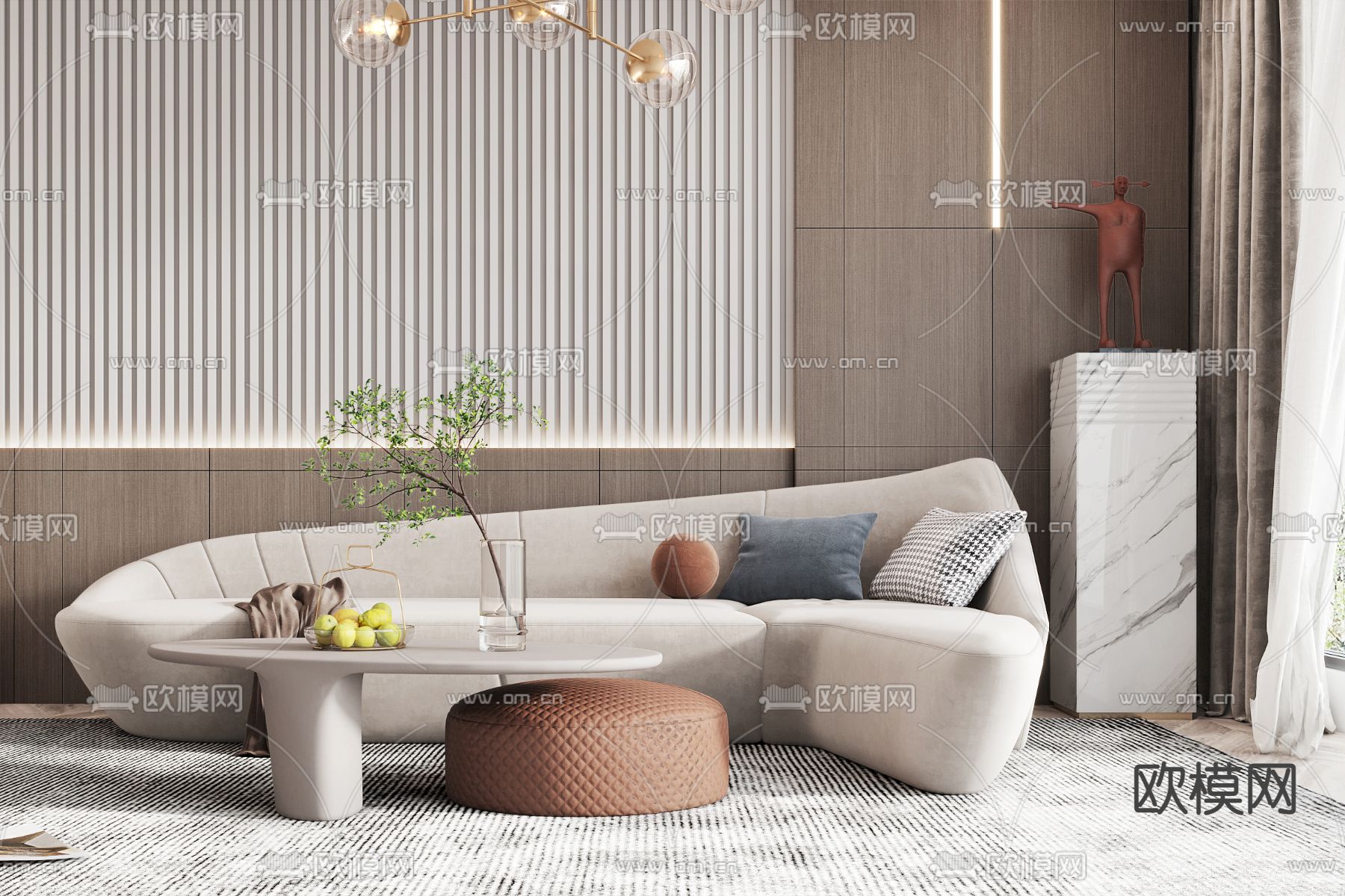现代布艺沙发组合3d模型