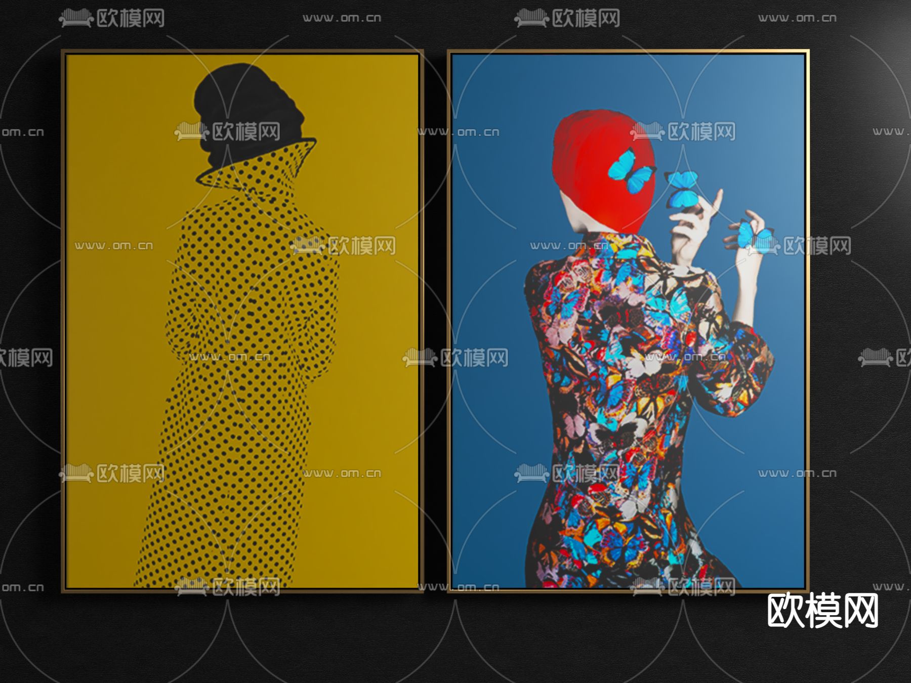 现代轻奢时尚人物装饰画su模型下载