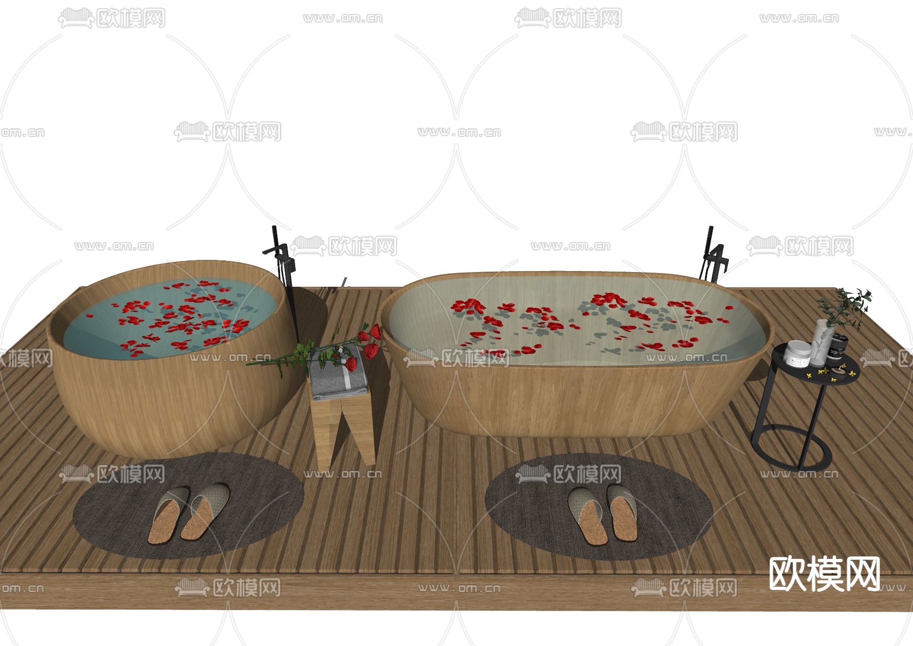 现代木质浴桶龙头su模型下载（渲染图2）