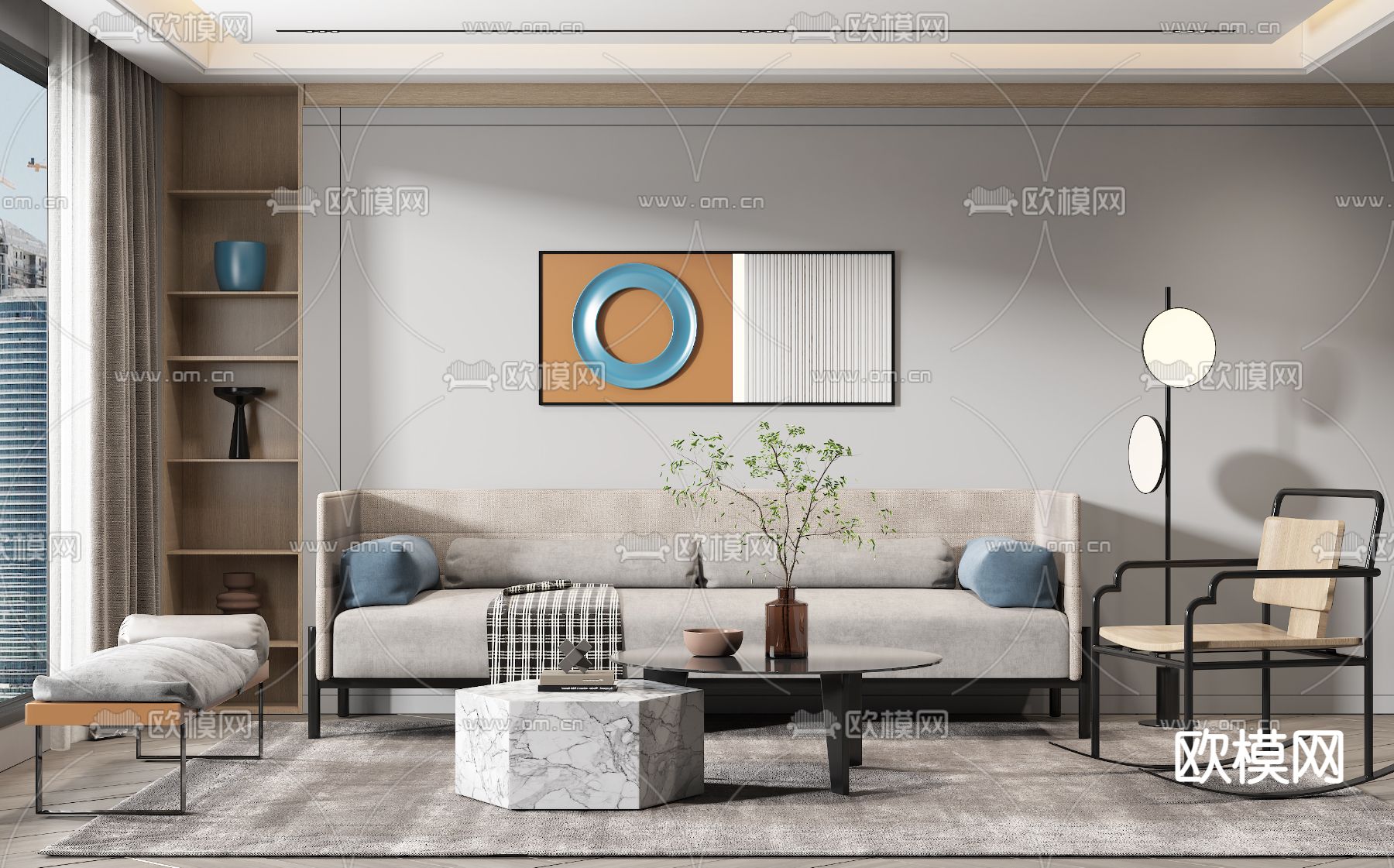 现代布艺沙发组合3d模型