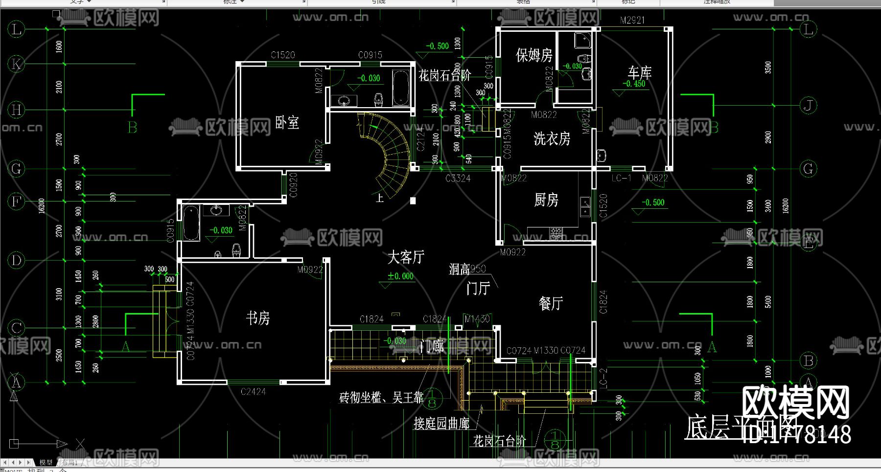 苏式江南二层别墅CAD施工图下载（渲染图1）
