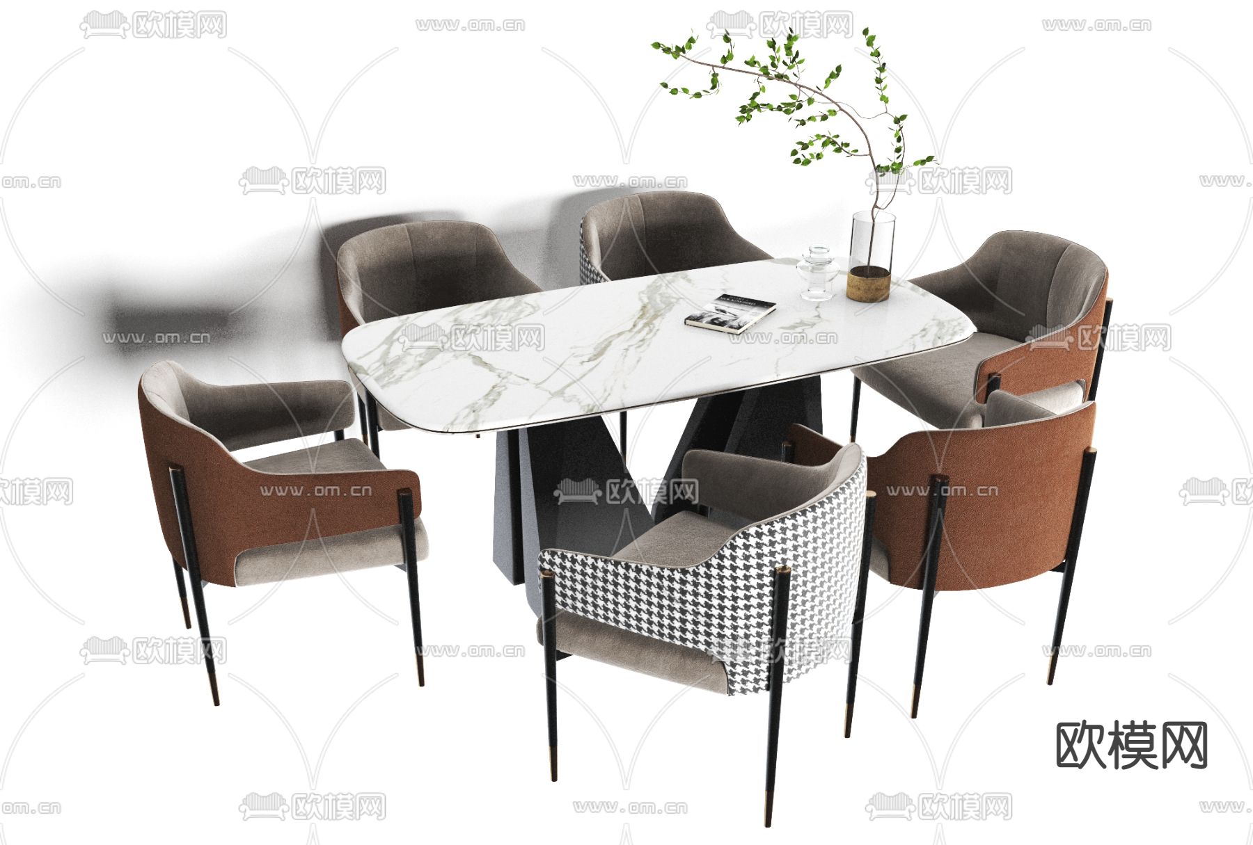 现代大理石餐桌椅免费3d模型下载