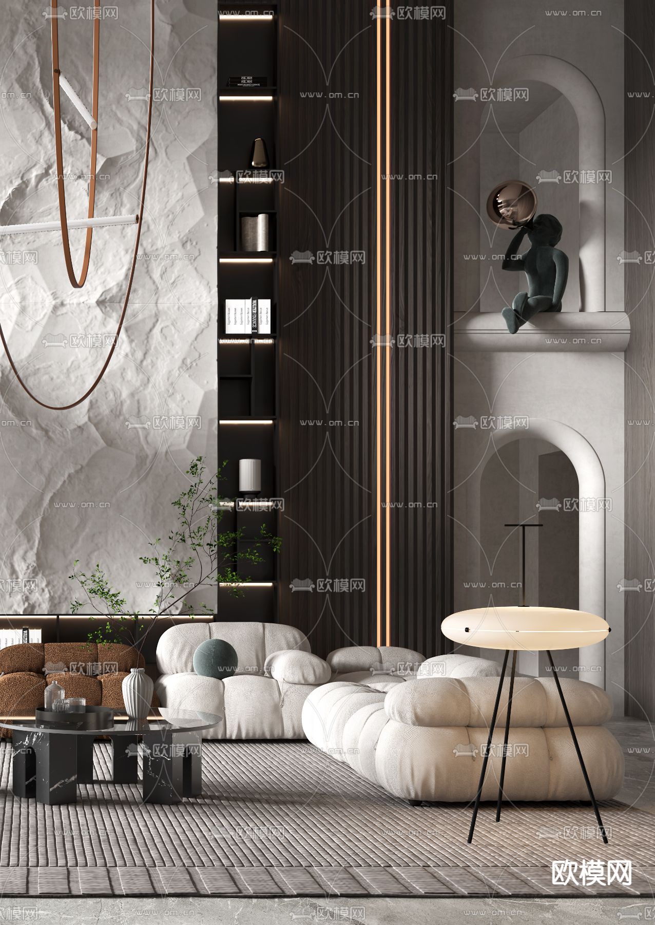 现代别墅大堂3d模型下载（渲染图3）