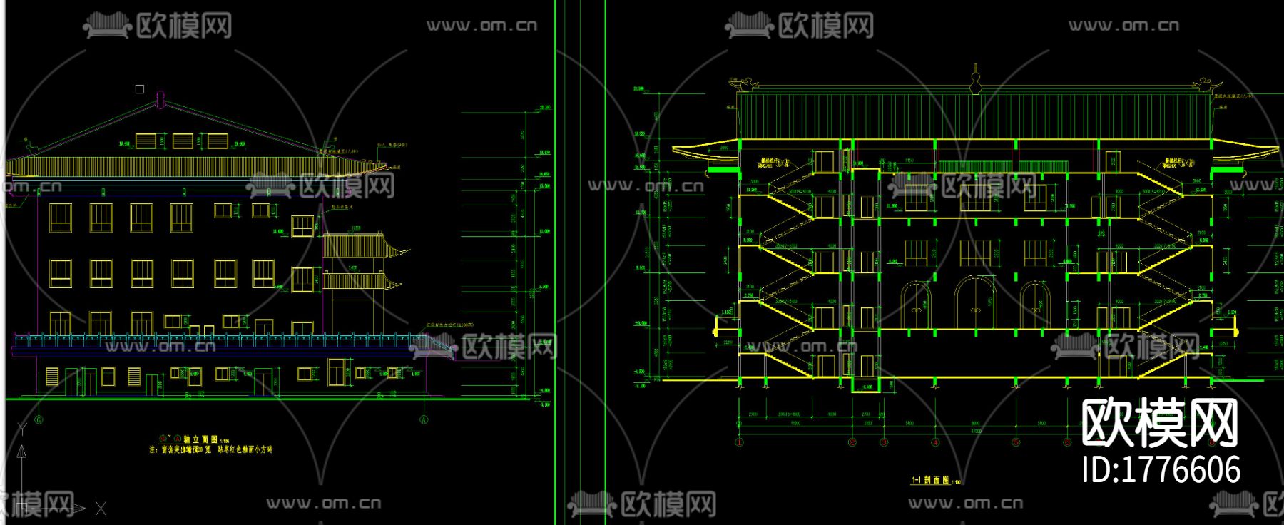 静音寺建筑cad施工图下载（渲染图1）