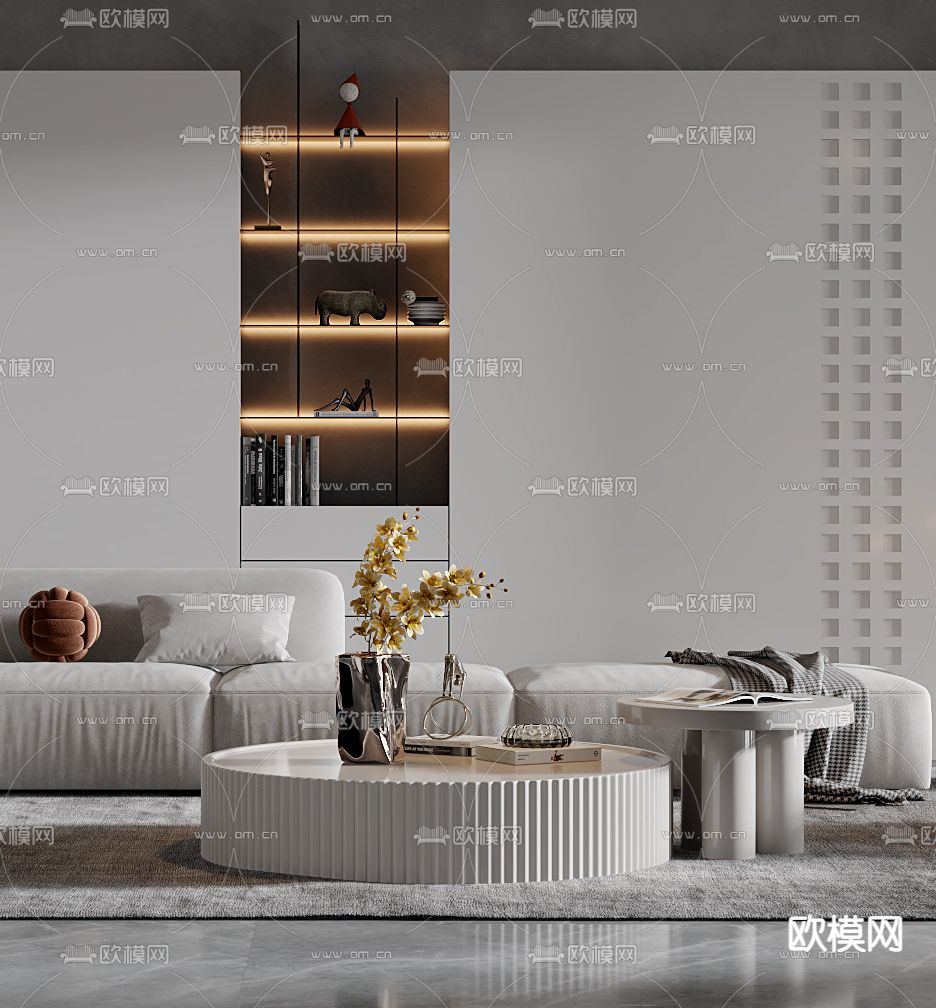 现代布艺转角沙发组合3d模型下载（渲染图3）