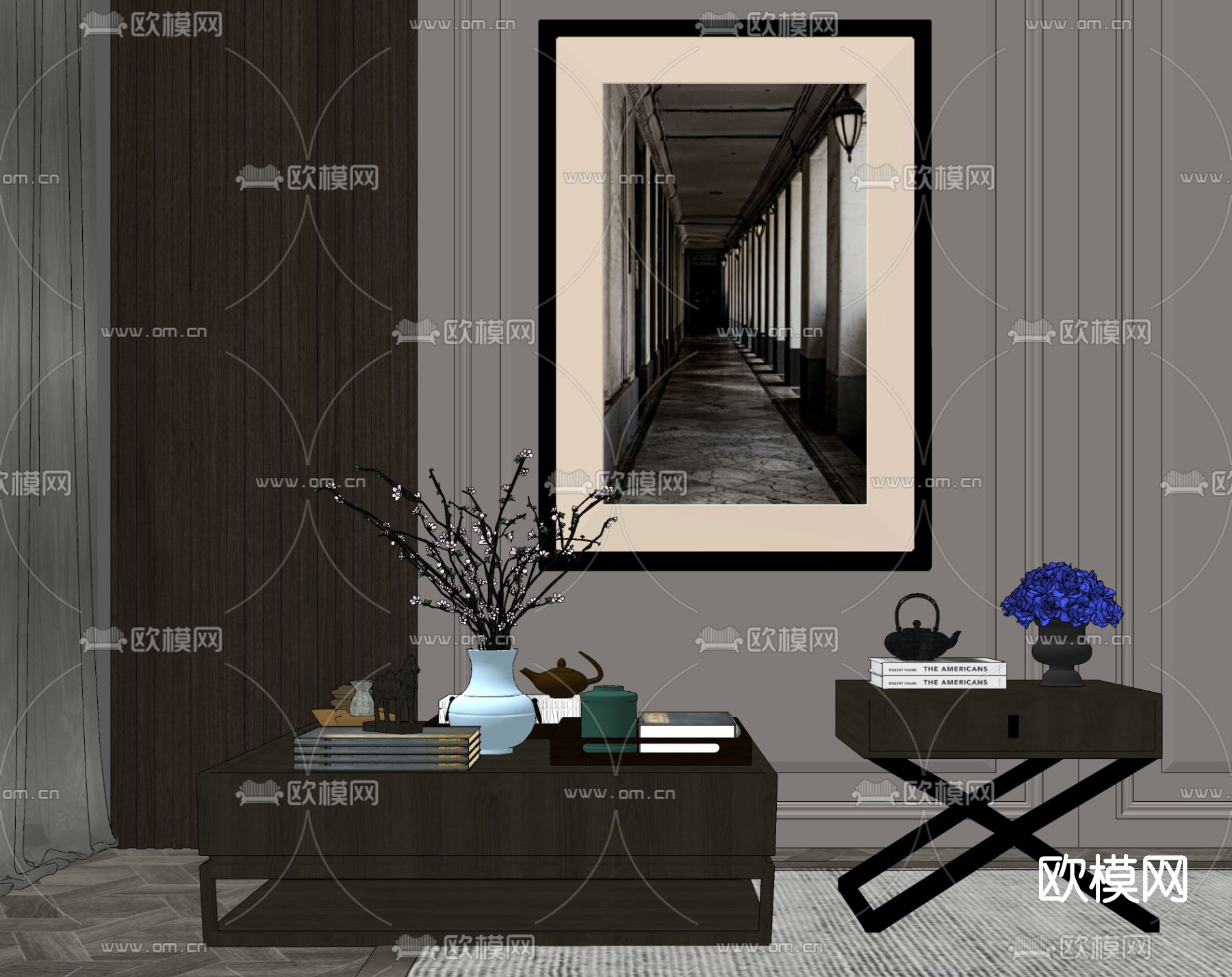 新中式实木茶几su模型下载（渲染图2）