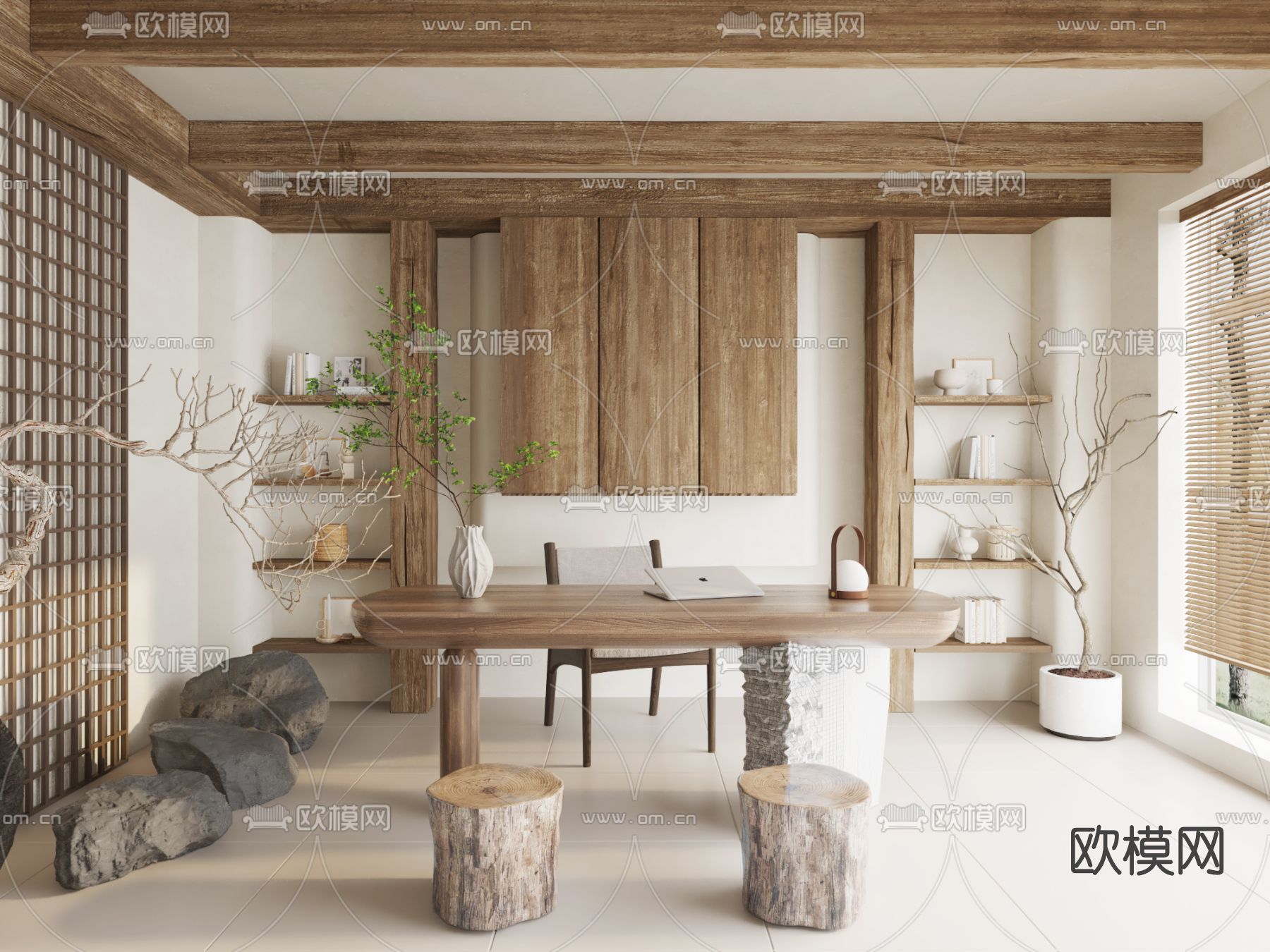 侘寂风书房su模型下载（渲染图1）