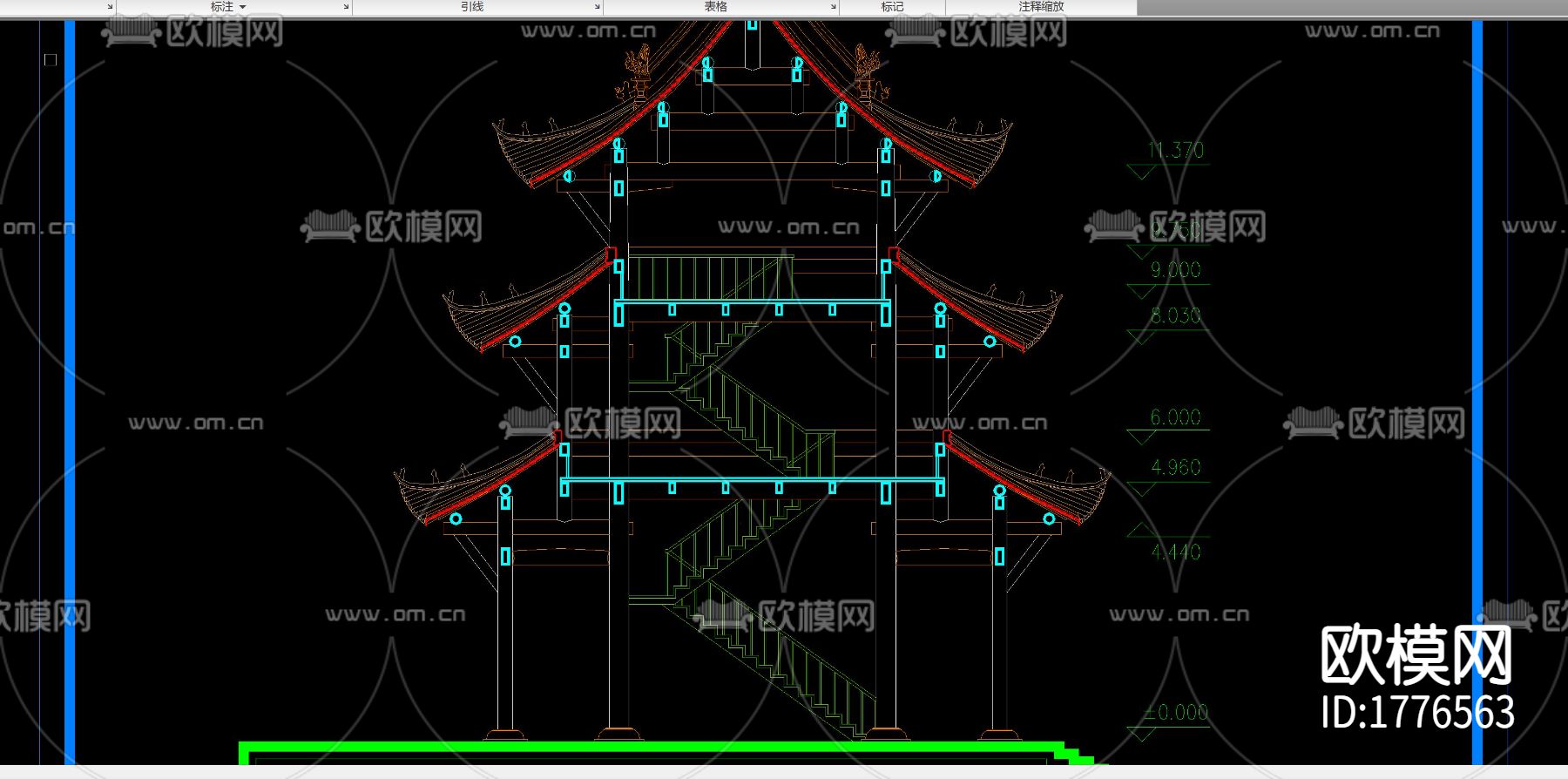 寺庙古建筑cad施工图下载（渲染图5）