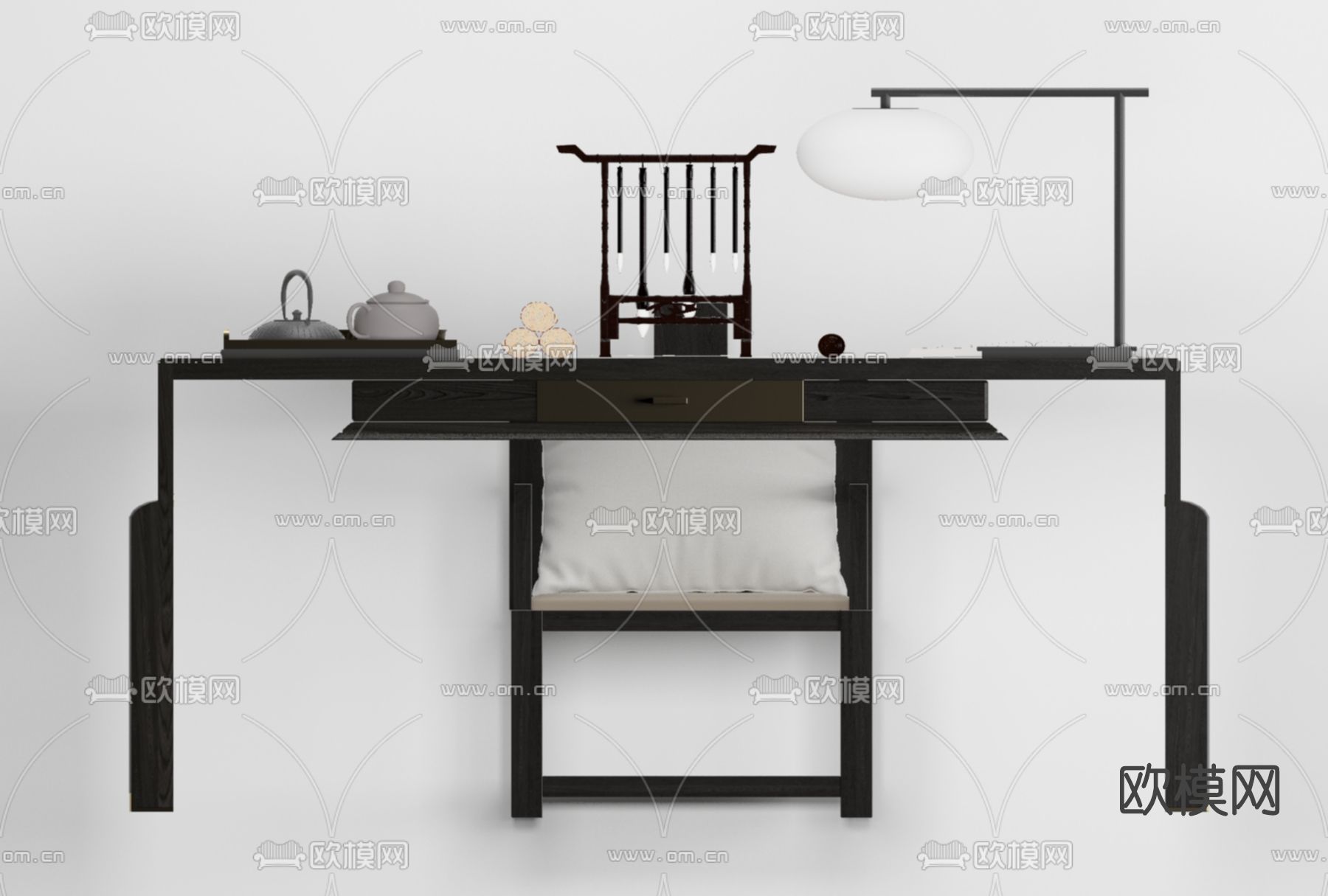 中式书桌椅免费3d模型下载