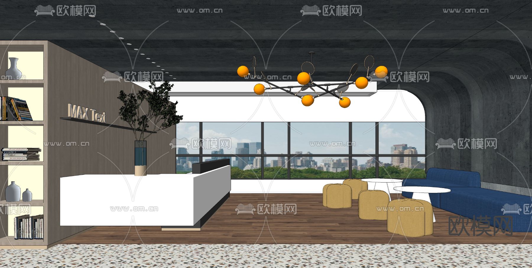 现代前台大厅su模型下载（渲染图1）