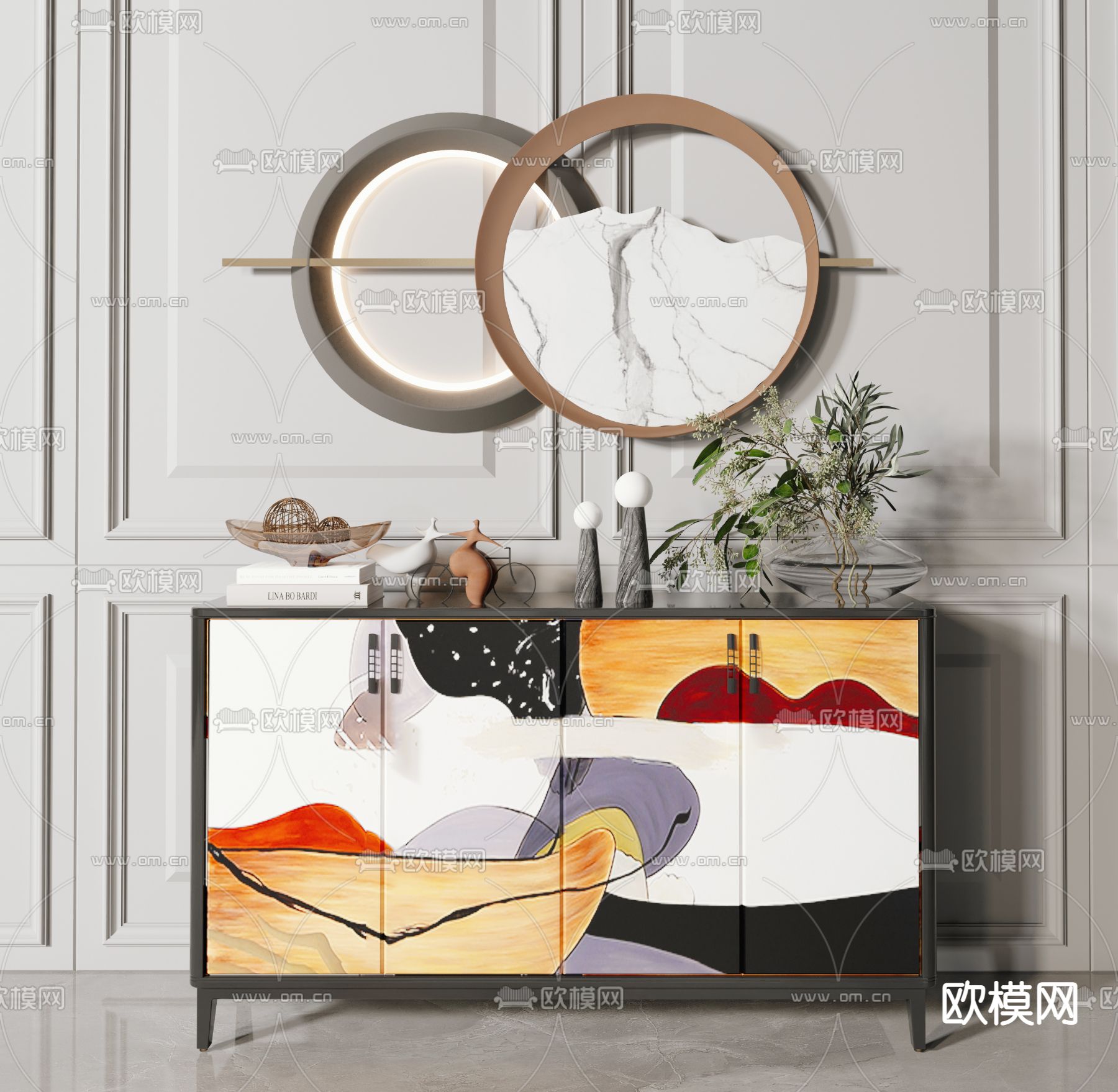 后现代艺术漆边柜斗柜3d模型下载