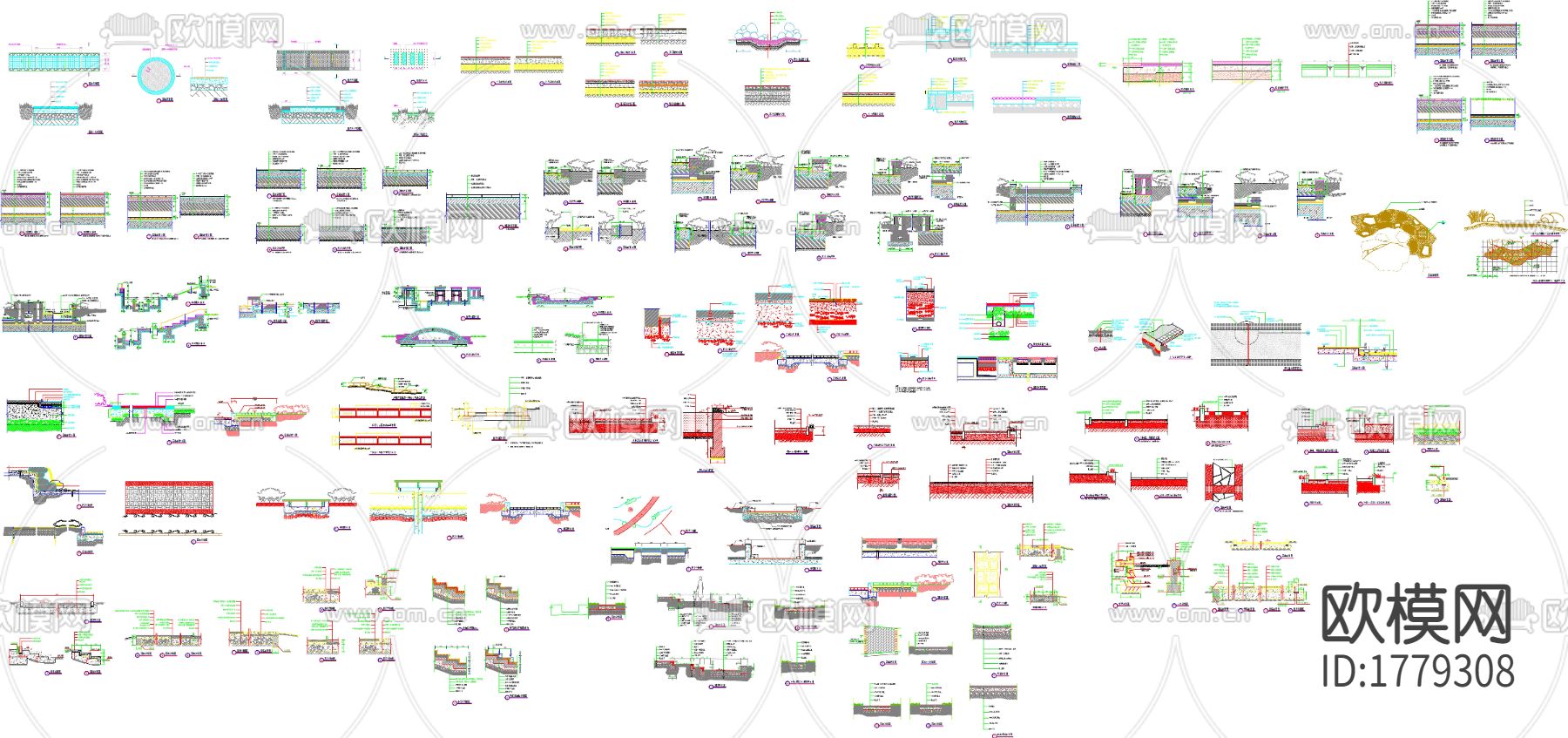 公园路面施工cad大样图下载