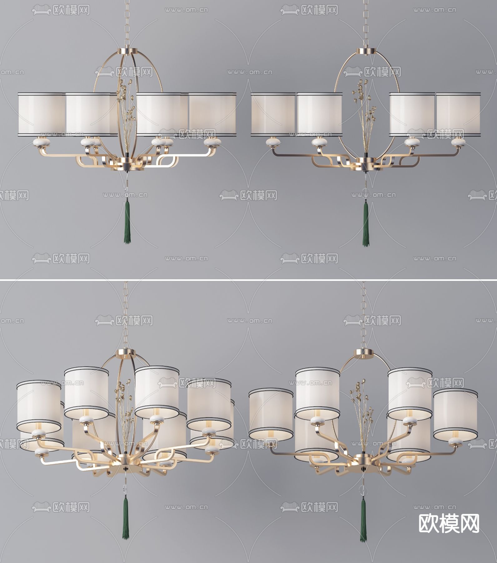 新中式金属多头吊灯3d模型下载（渲染图1）