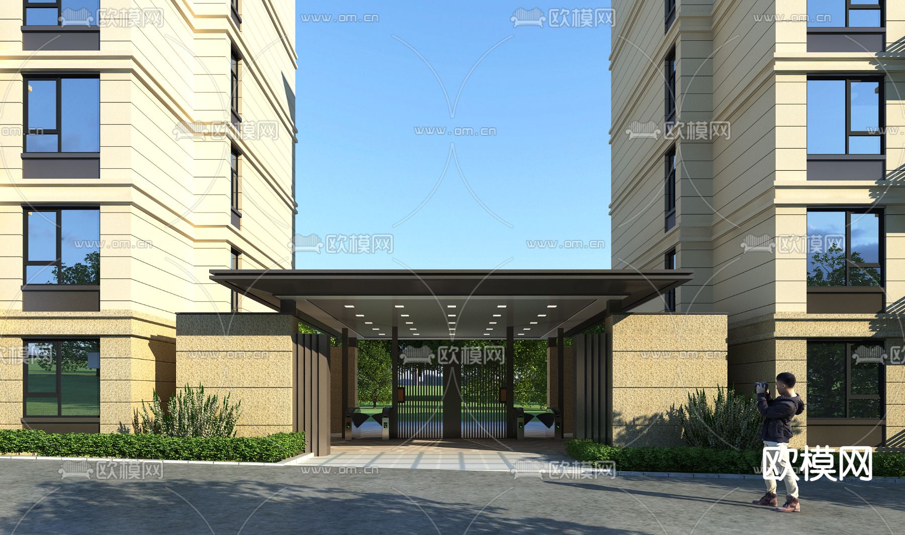 现代小区门头入口免费3d模型下载