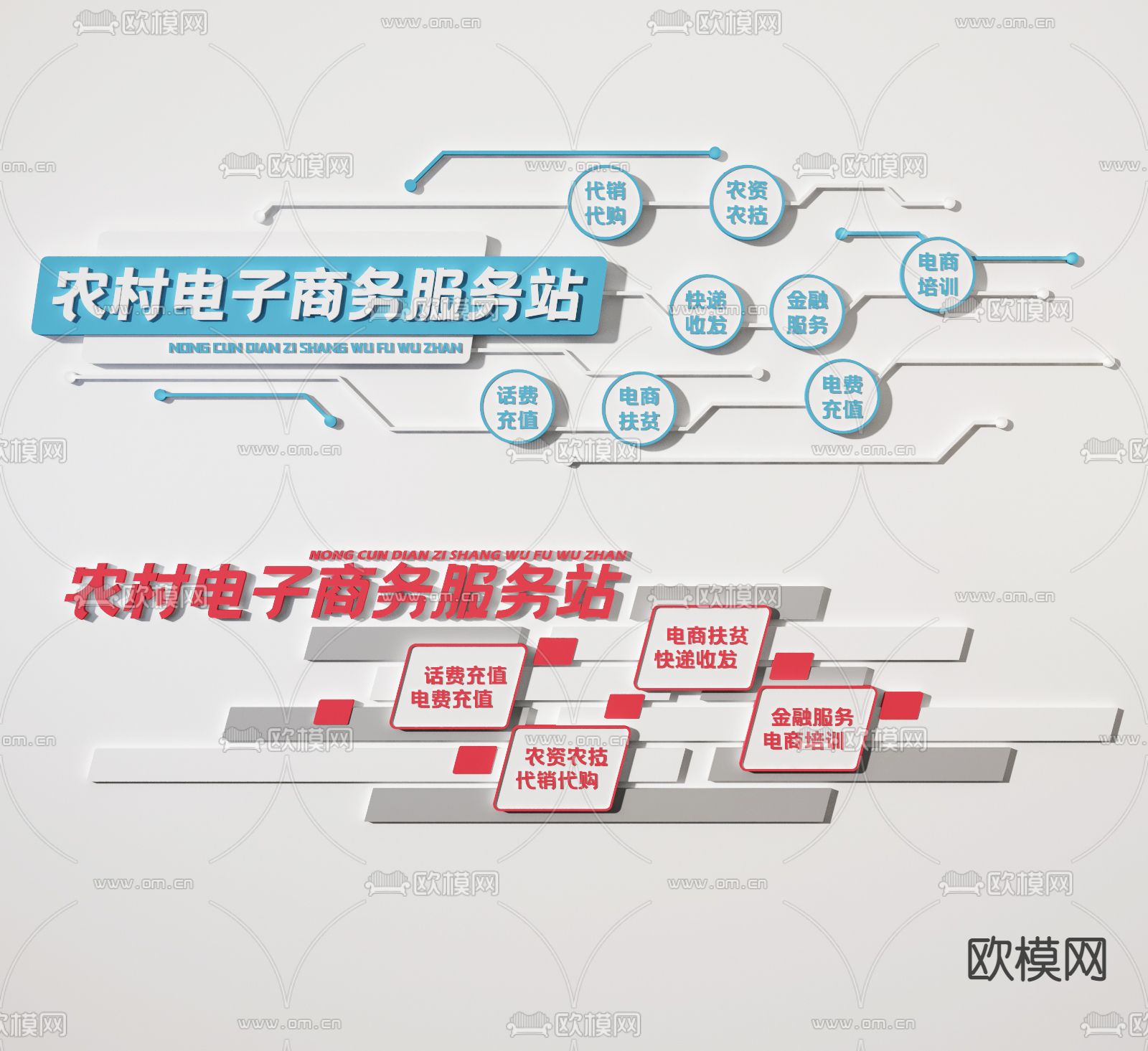 现代电子商务文化宣传墙3d模型
