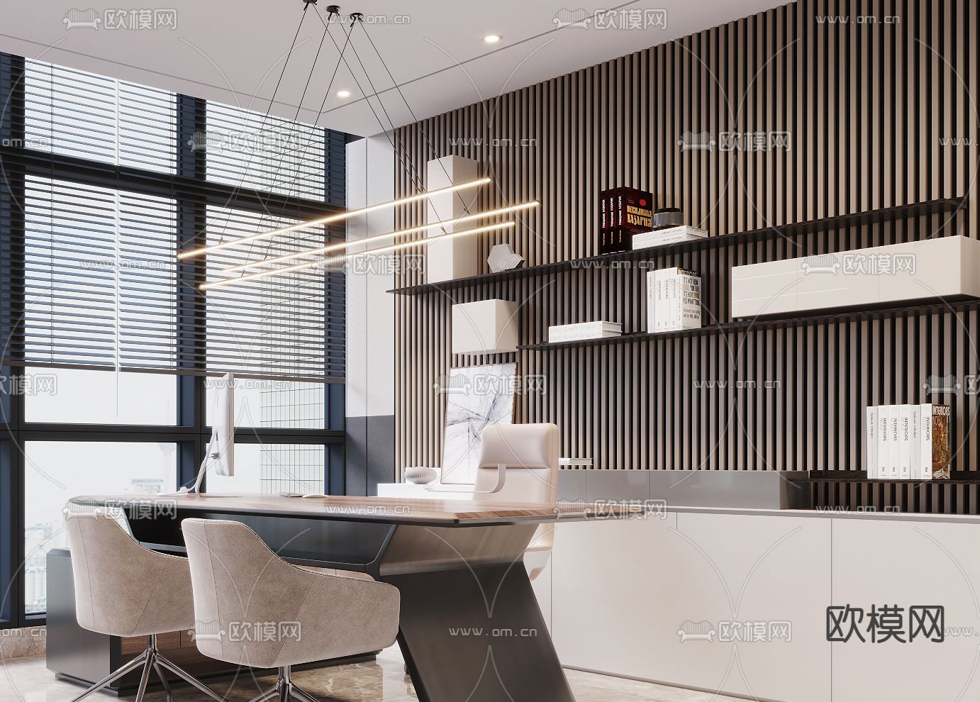 现代总经理办公室3d模型下载（渲染图2）