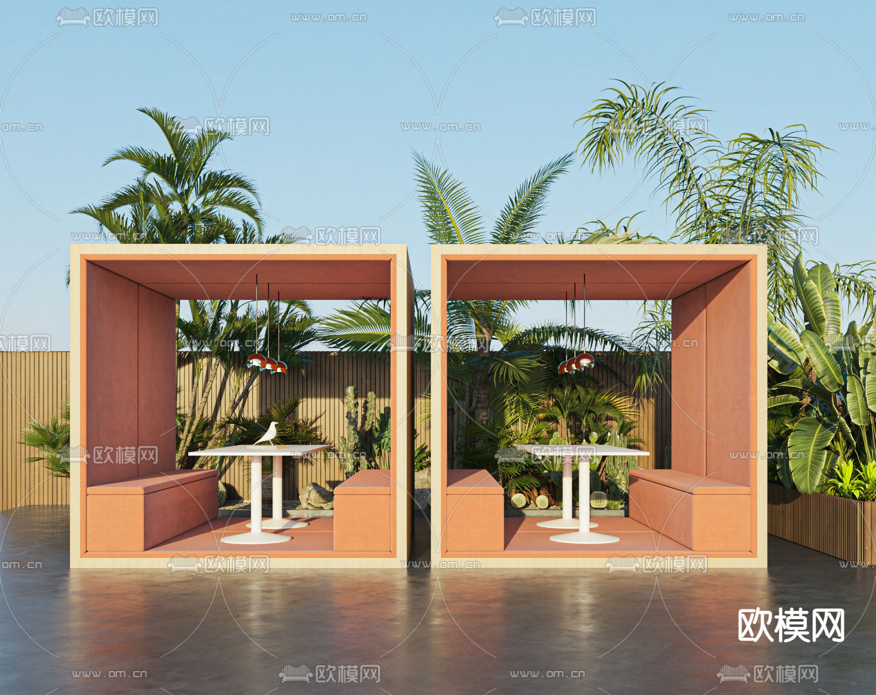 现代户外卡座休闲桌椅3d模型下载（渲染图1）