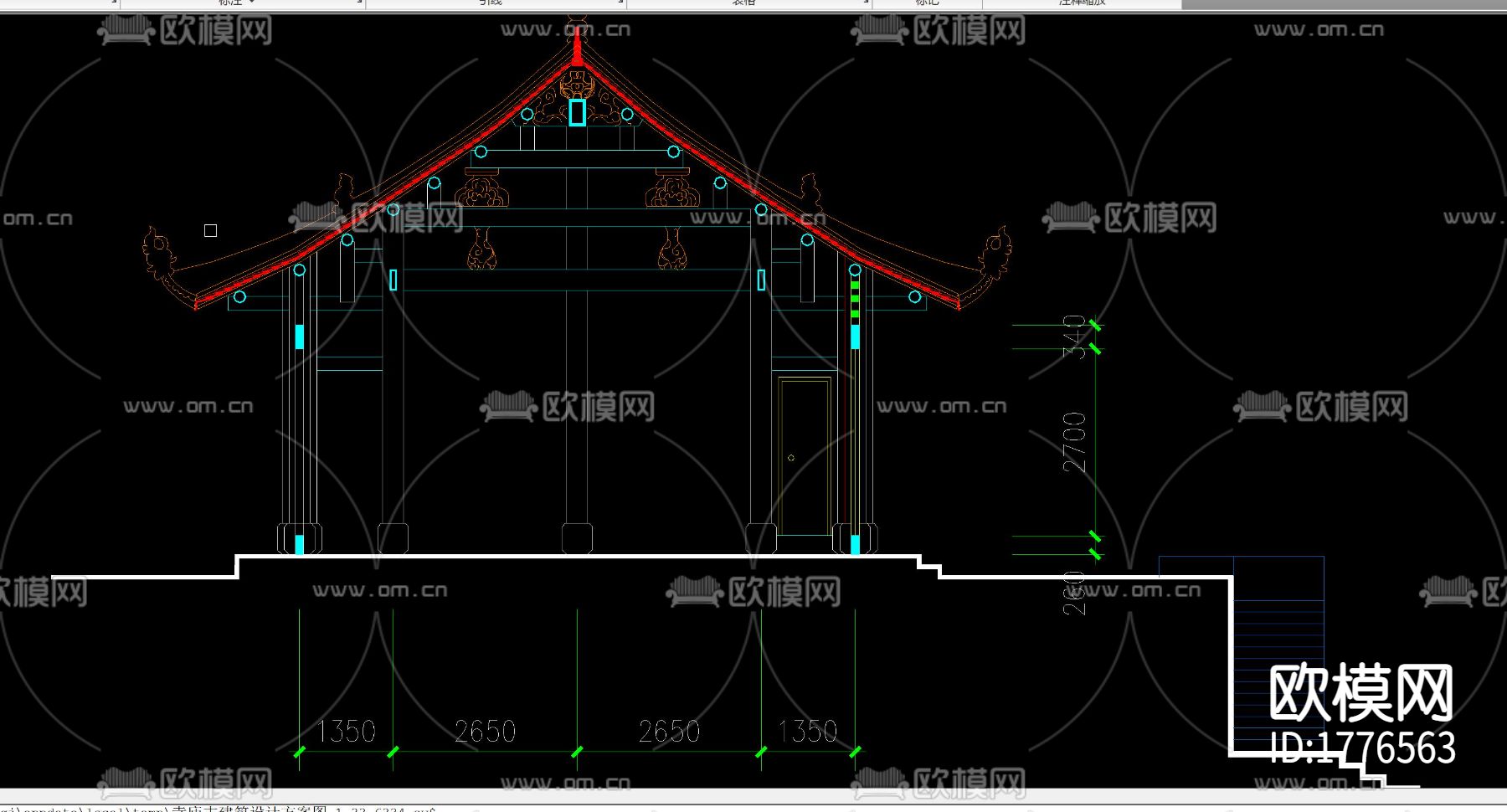 寺庙古建筑cad施工图下载（渲染图9）