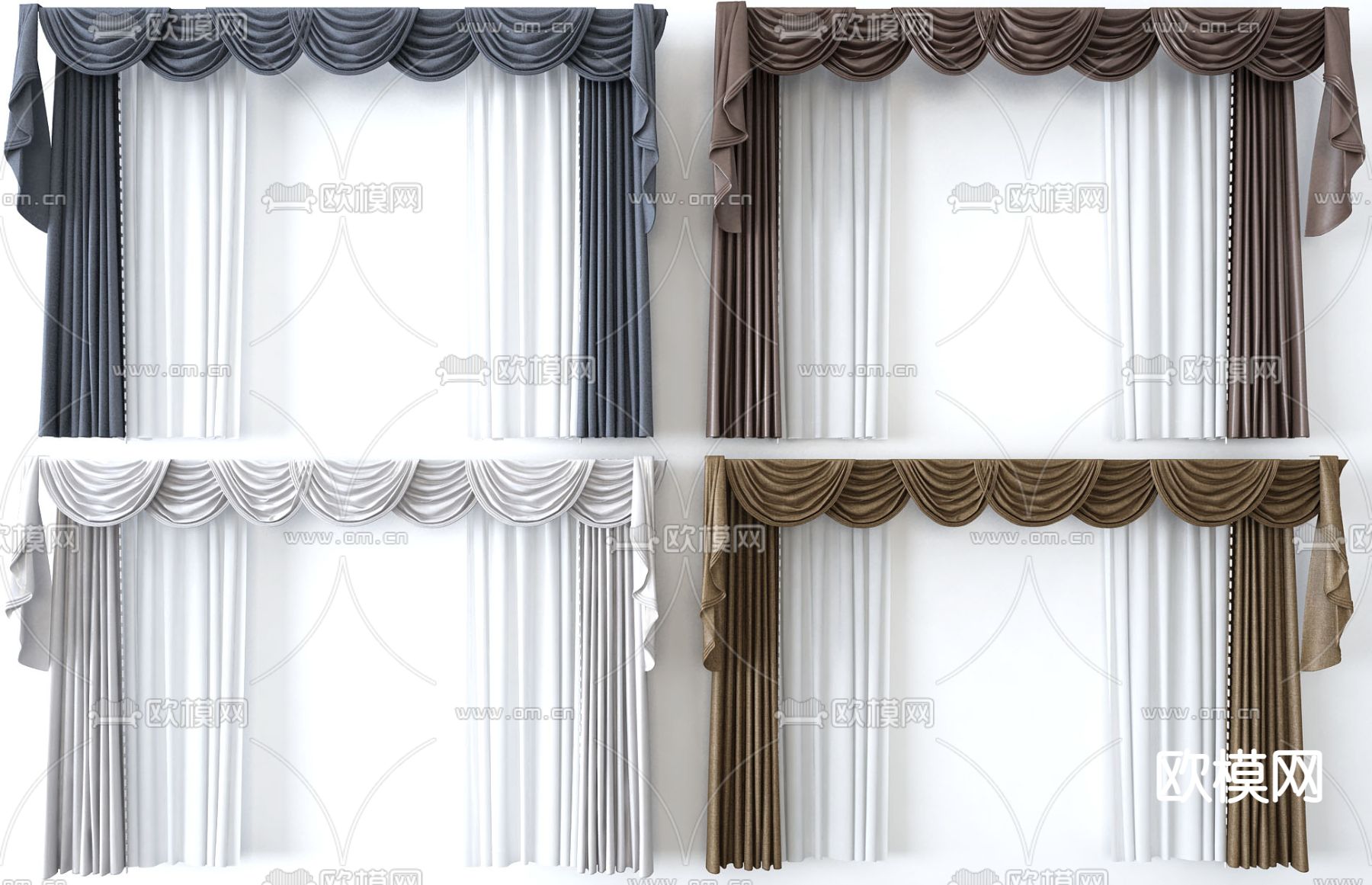 简欧布艺窗帘3d模型下载
