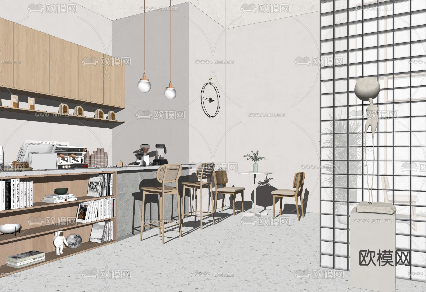北欧咖啡厅吧台su模型下载（渲染图2）