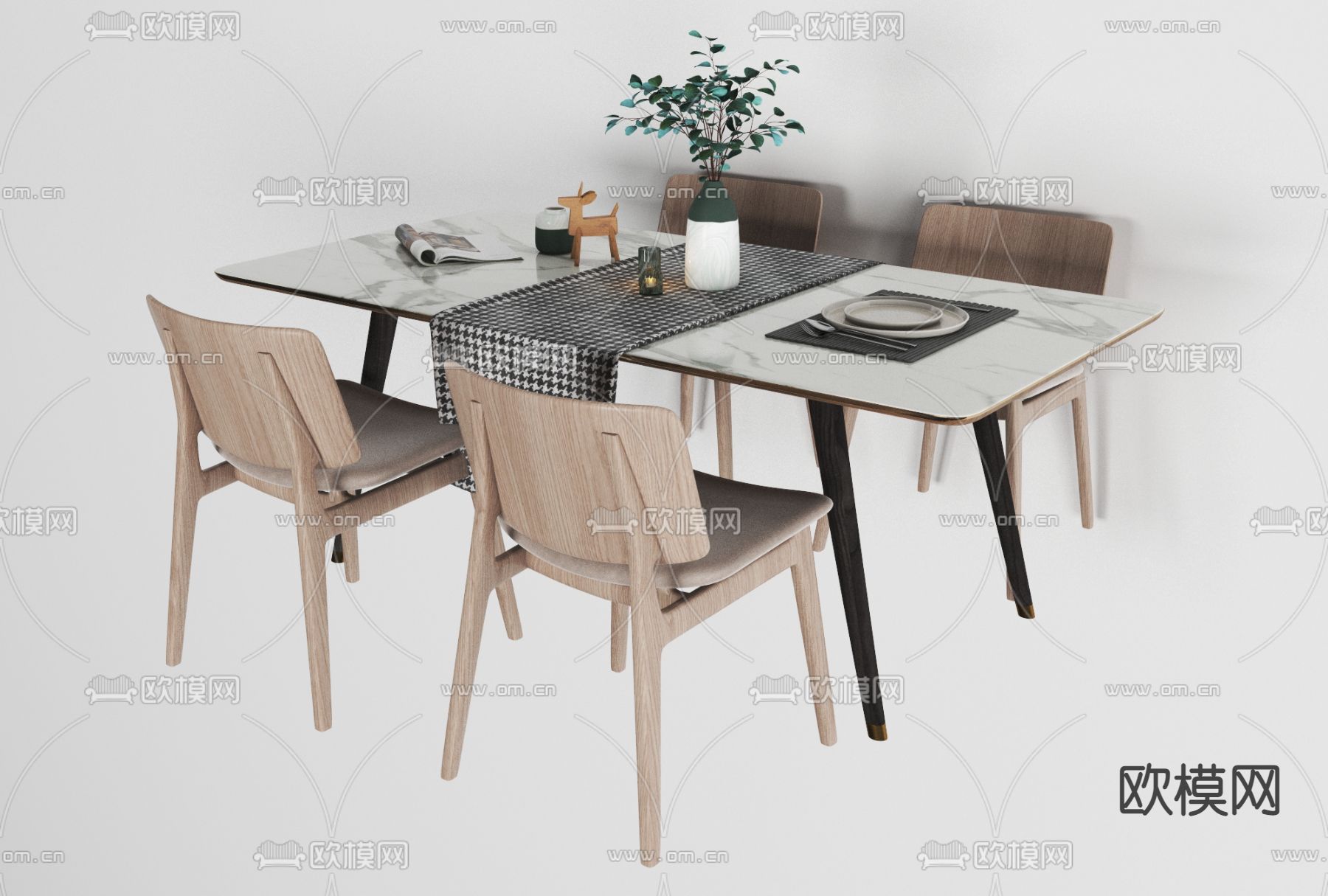 北欧大理石餐桌椅免费3d模型下载