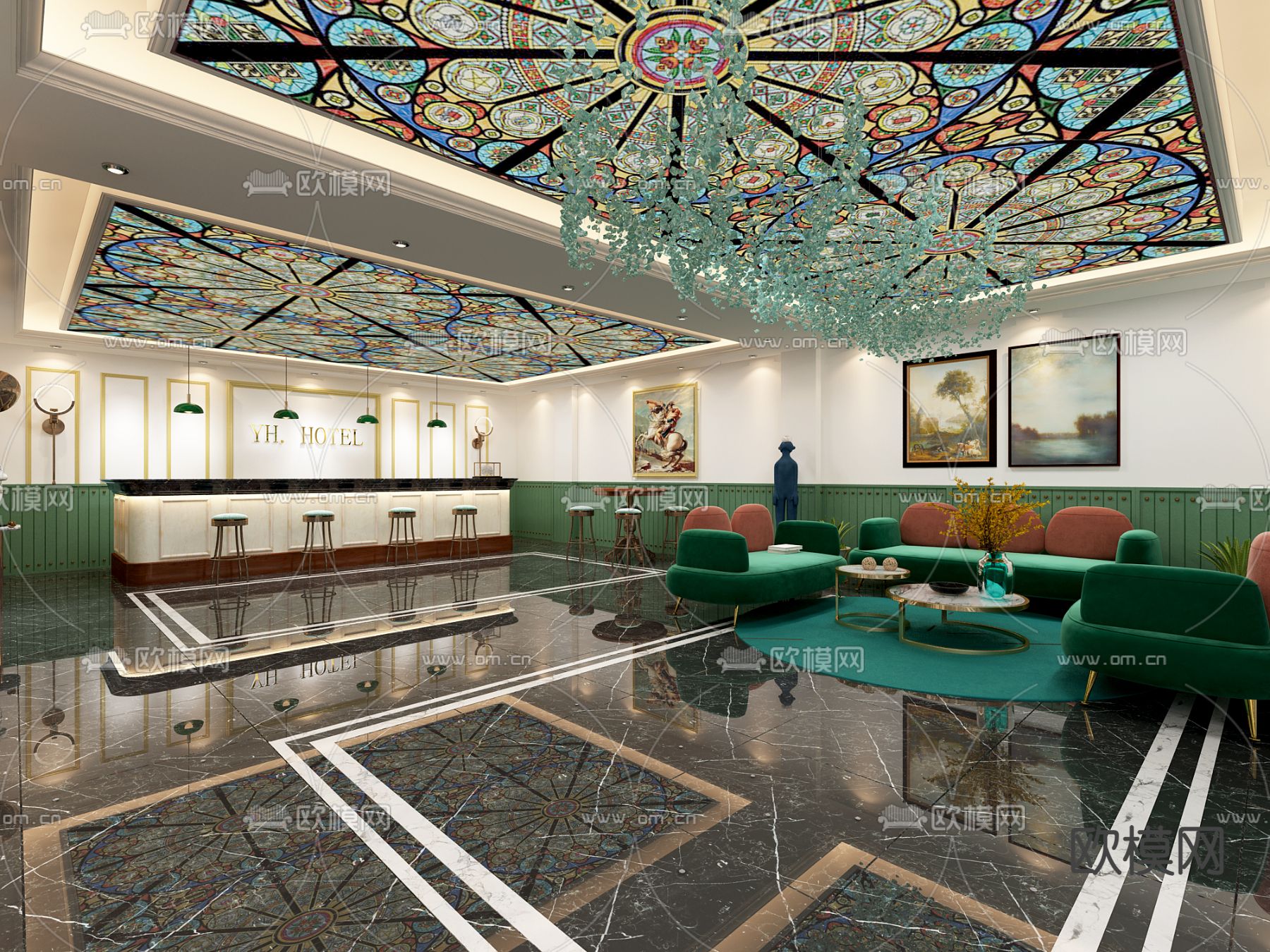 现代酒店大堂免费3d模型下载（渲染图3）