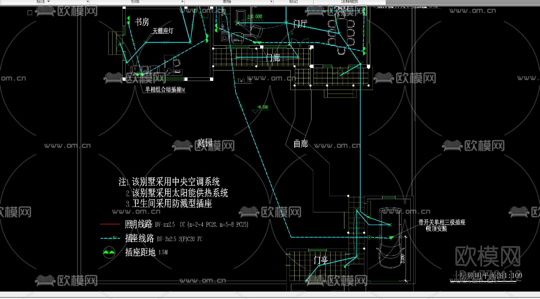 苏式江南二层别墅电器排水cad施工图