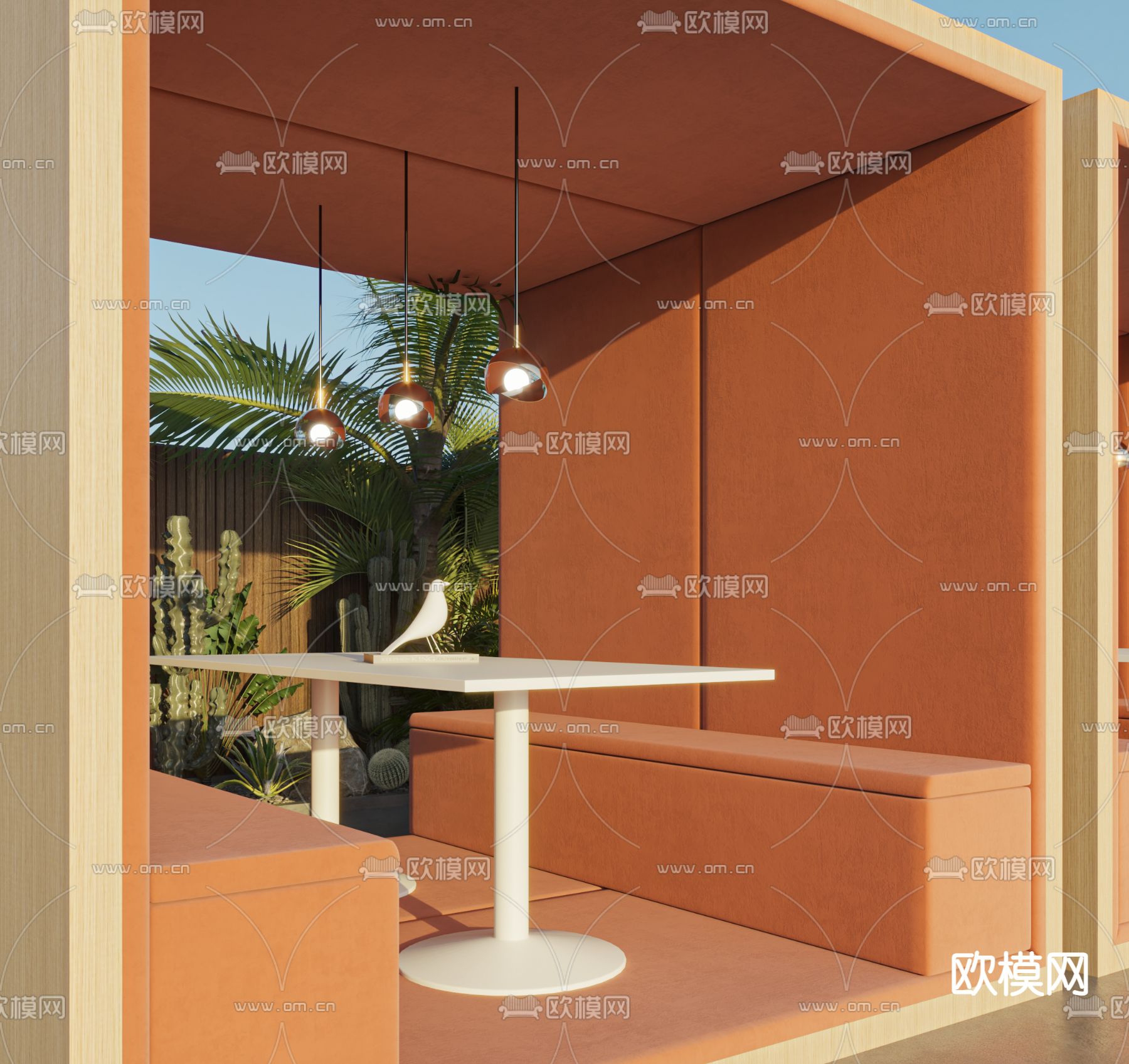 现代户外卡座休闲桌椅3d模型下载（渲染图2）