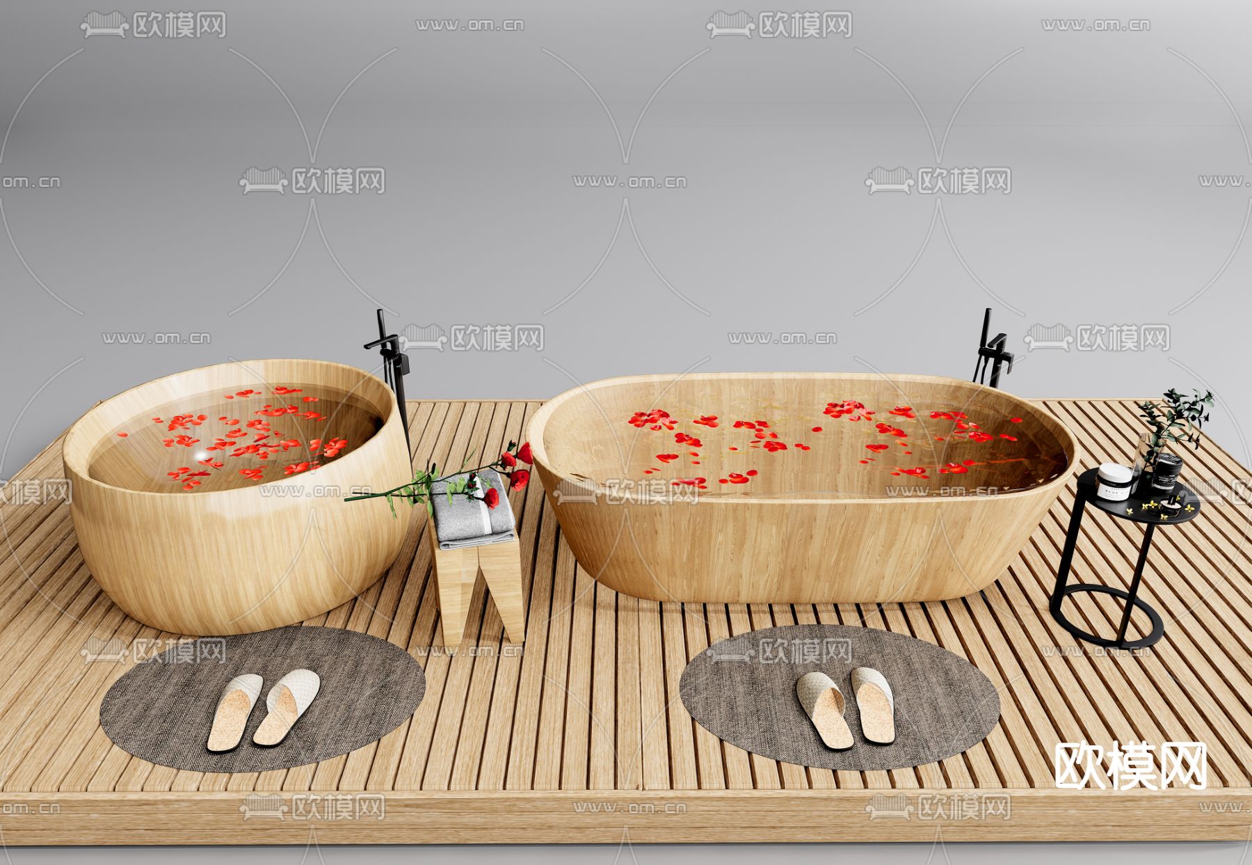 现代木质浴桶龙头su模型下载（渲染图1）