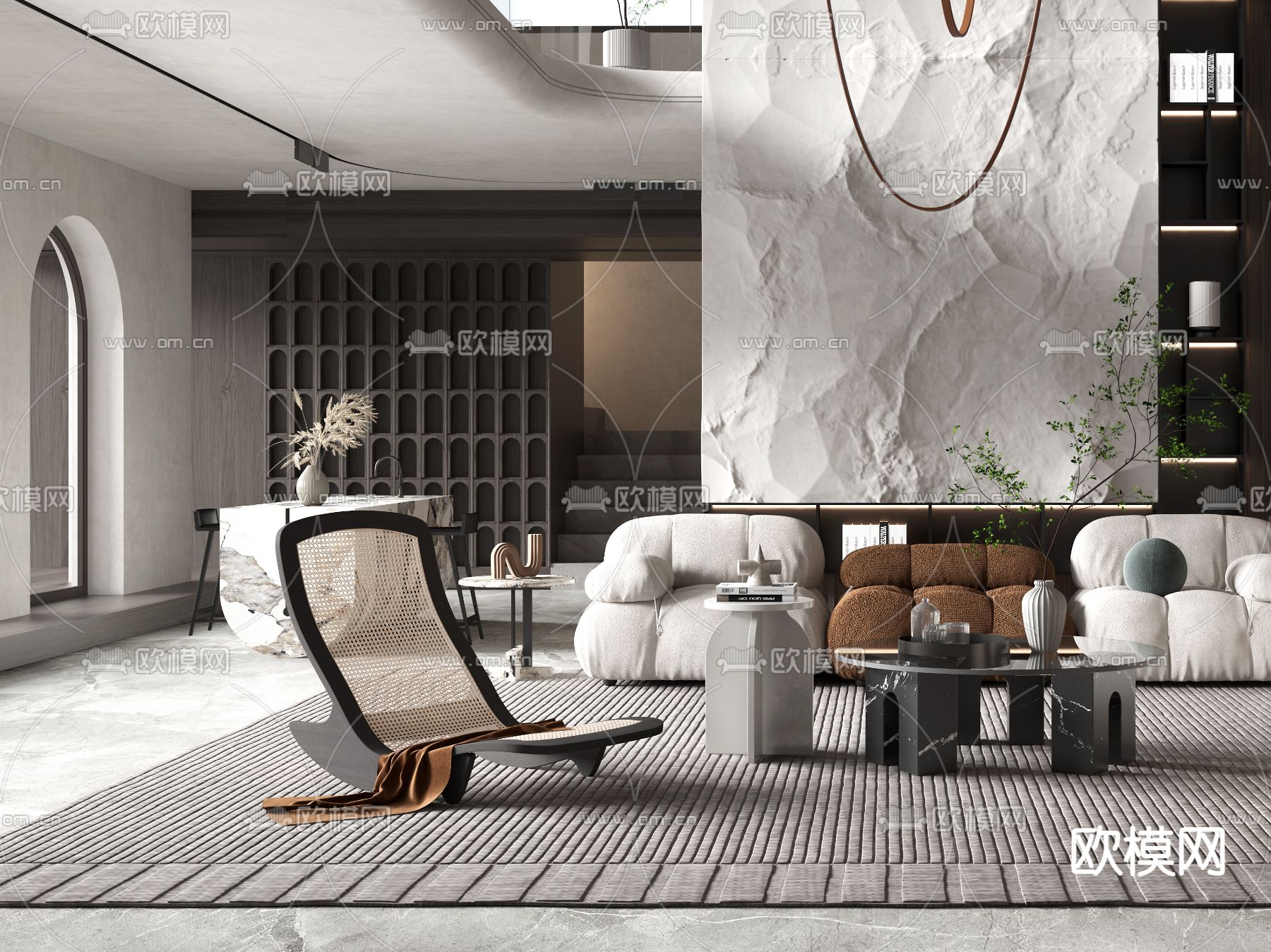 现代别墅大堂3d模型下载（渲染图2）