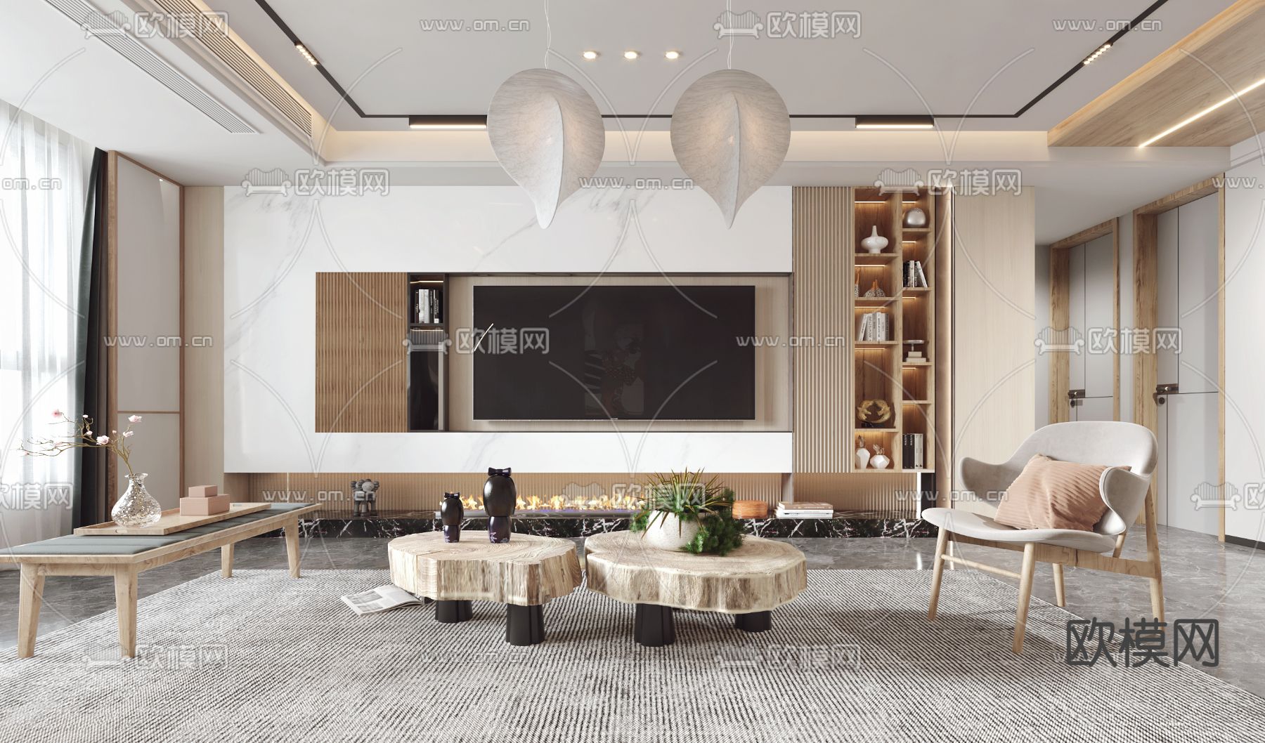 日式客厅餐厅3d模型