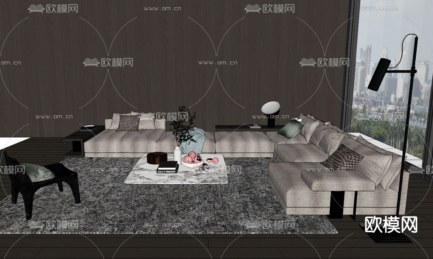 现代布艺转角沙发su模型