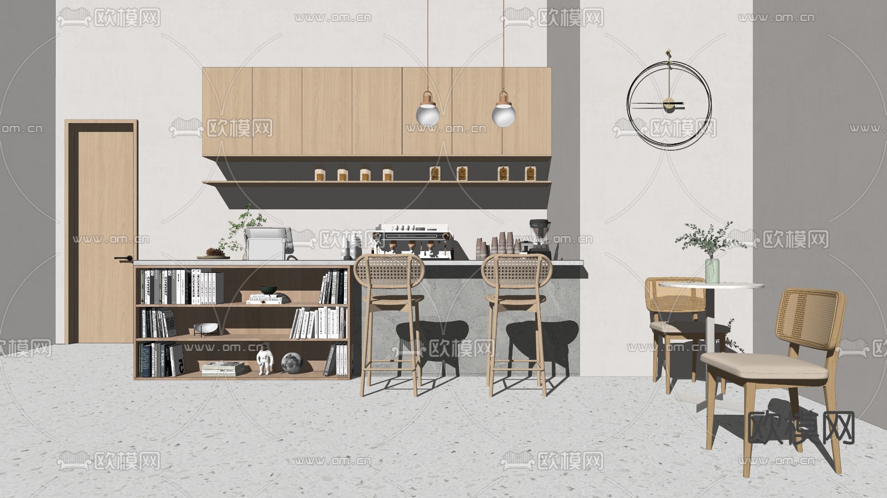 北欧咖啡厅吧台su模型下载（渲染图1）