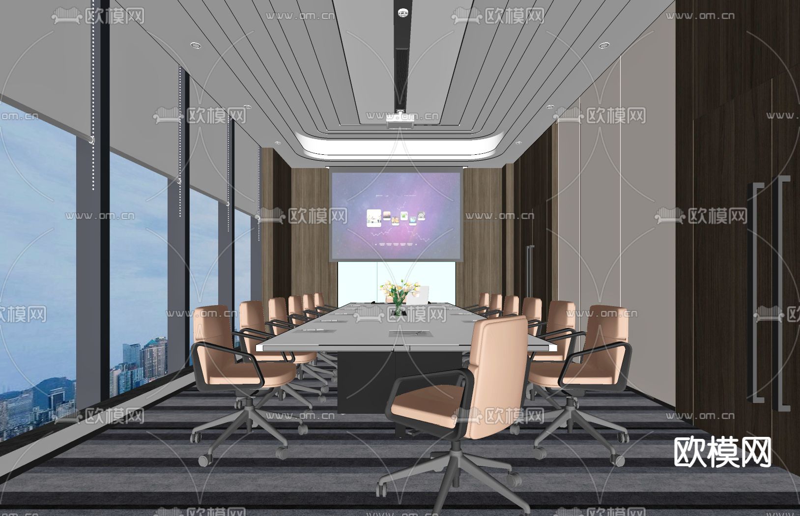 现代会议室su模型下载