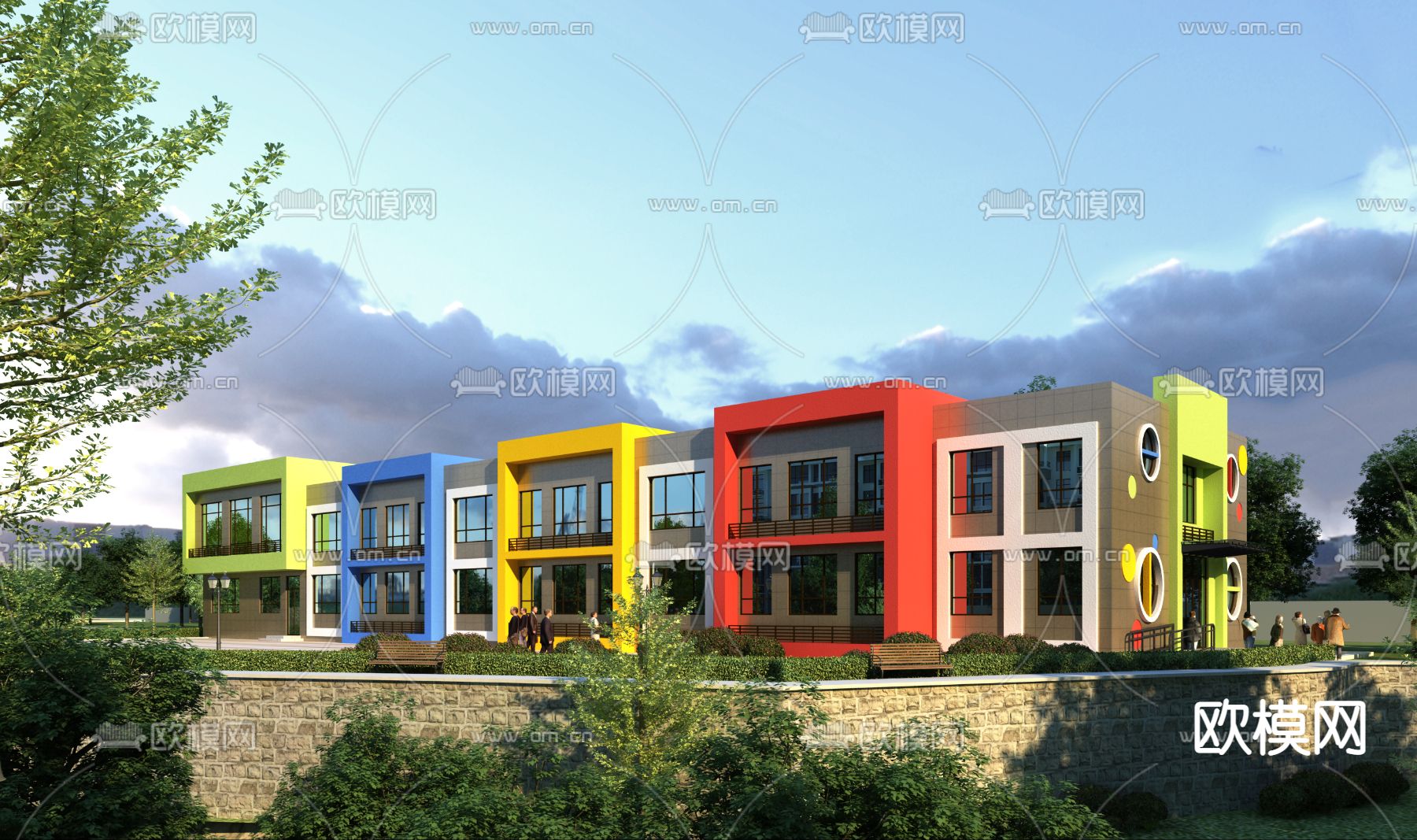 现代幼儿园建筑外观免费3d模型下载