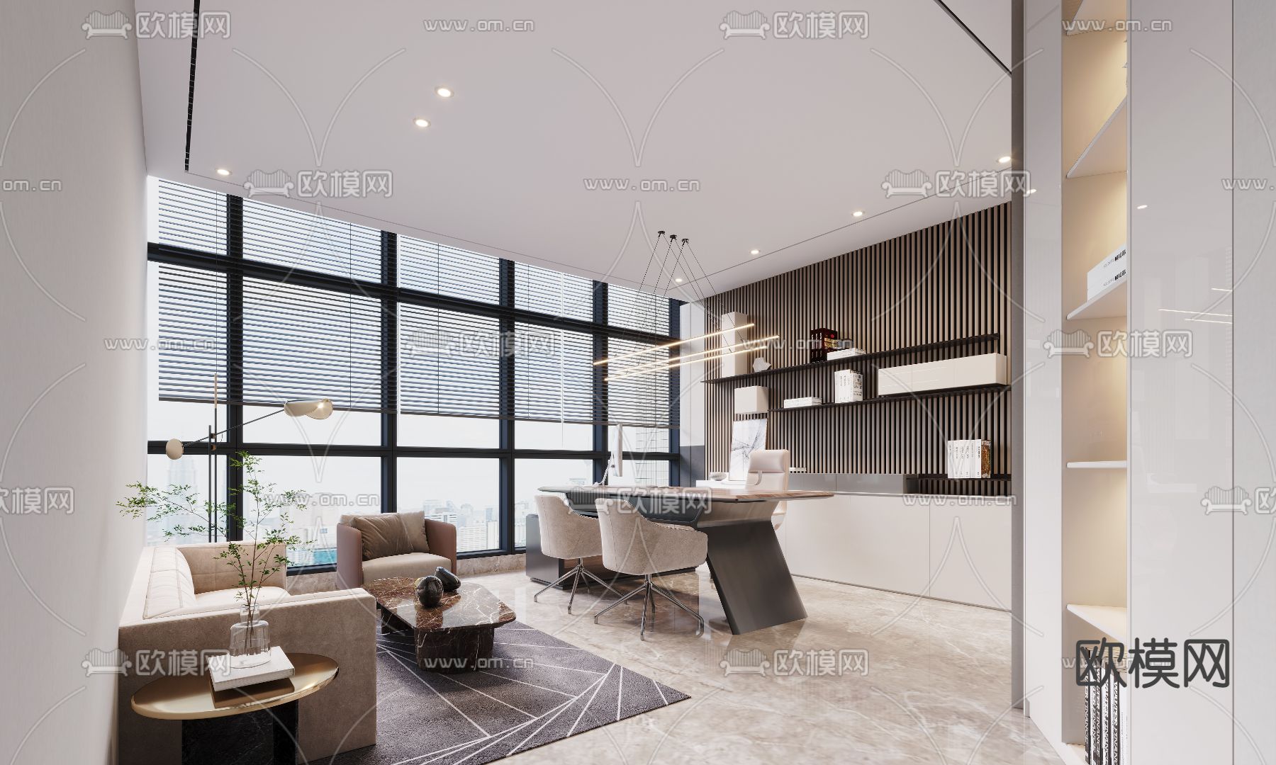 现代总经理办公室3d模型下载（渲染图1）