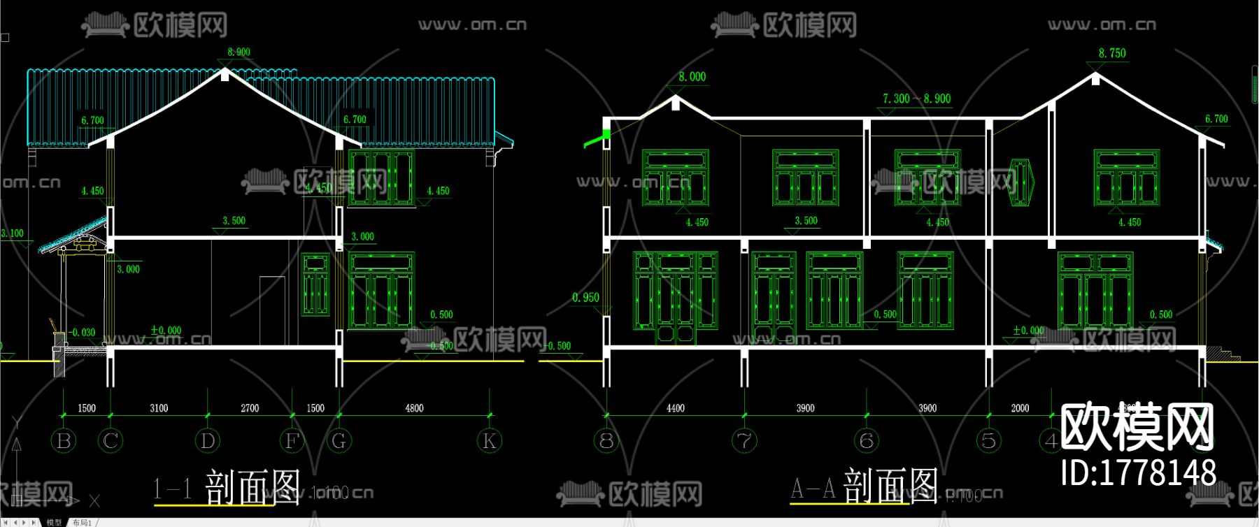 苏式江南二层别墅CAD施工图下载（渲染图5）