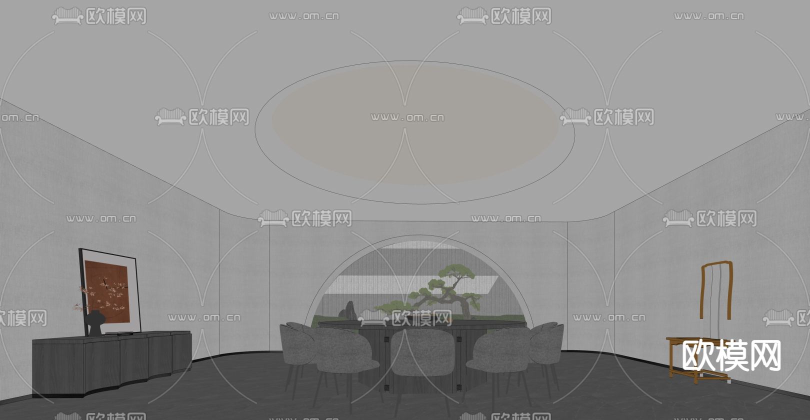 中式餐厅包房su模型下载（渲染图2）